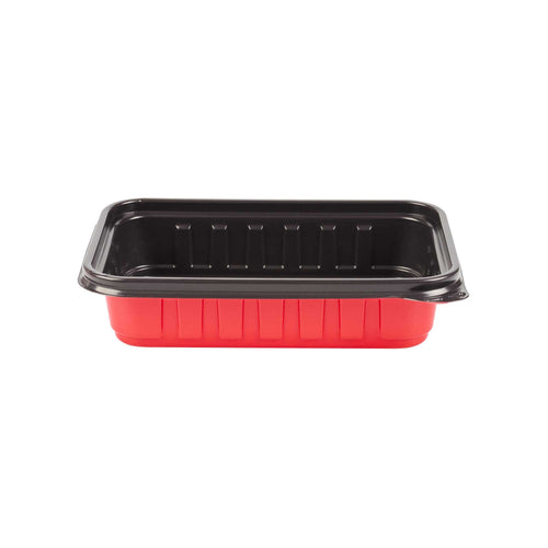 Bento Tek 16 oz Rectangle Red Plastic To Go Box - Microwave-Safe - 7 1/4" x 4 3/4" x 1 1/2" - 50 count box