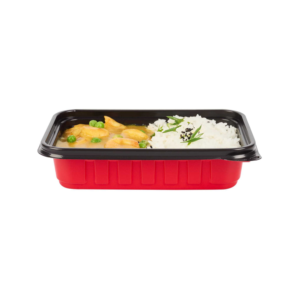Bento Tek 16 oz Rectangle Red Plastic To Go Box - Microwave-Safe - 7 1/4" x 4 3/4" x 1 1/2" - 50 count box