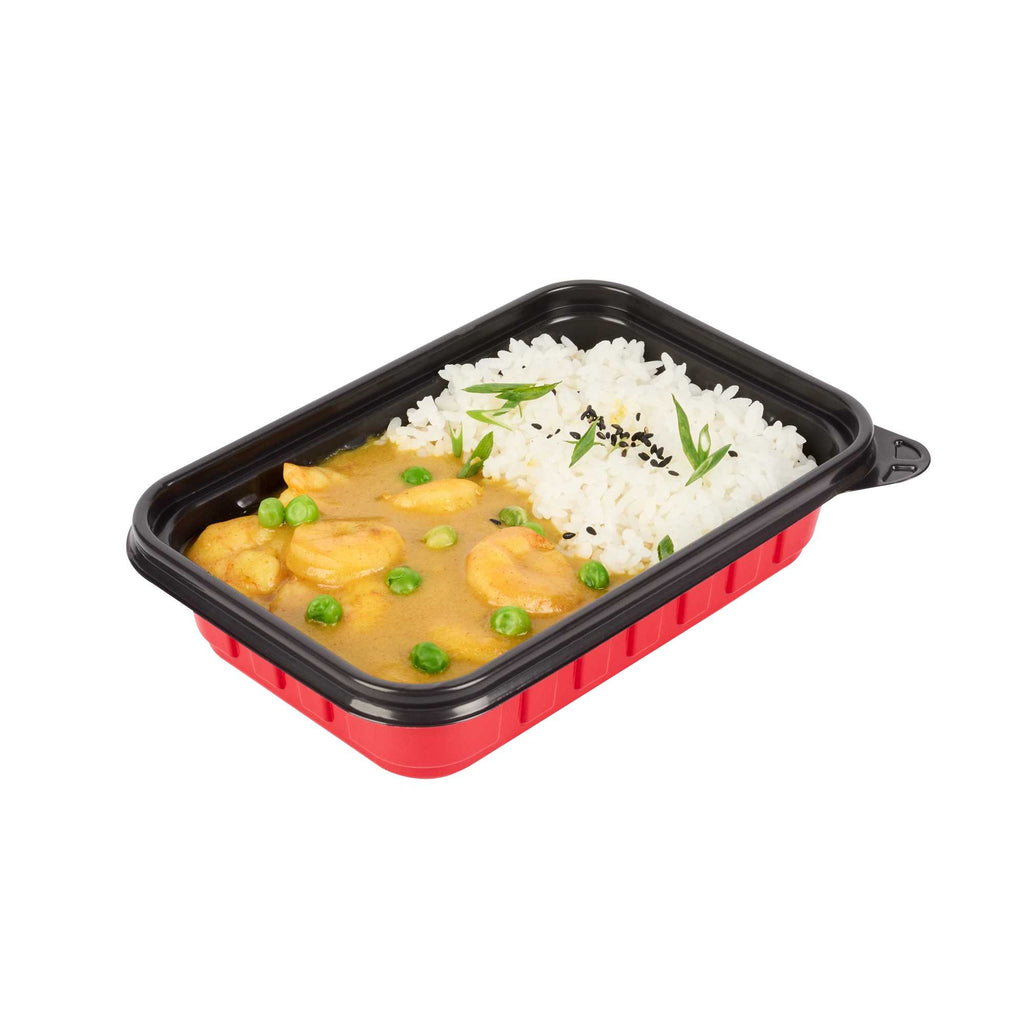 Bento Tek 16 oz Rectangle Red Plastic To Go Box - Microwave-Safe - 7 1/4" x 4 3/4" x 1 1/2" - 50 count box