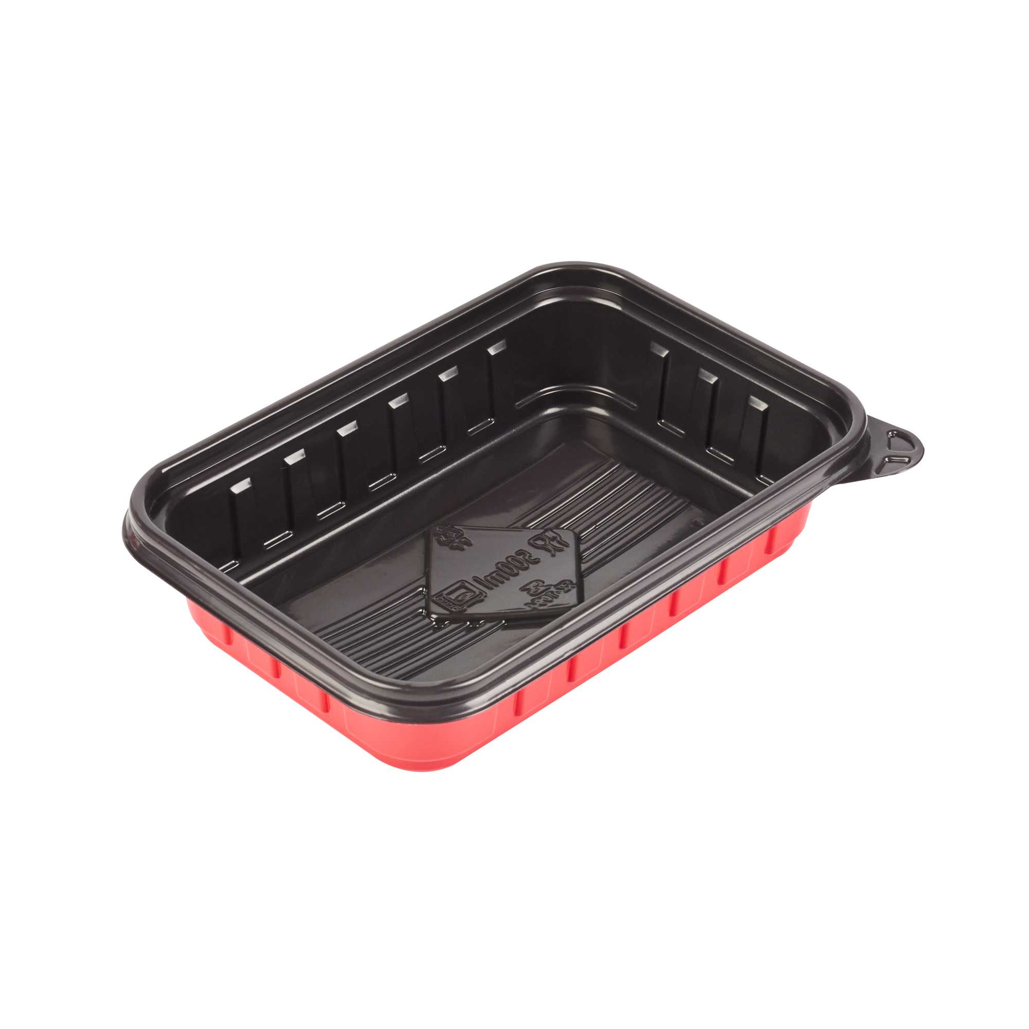 Bento Tek 16 oz Rectangle Red Plastic To Go Box - Microwave-Safe - 7 1/4" x 4 3/4" x 1 1/2" - 50 count box