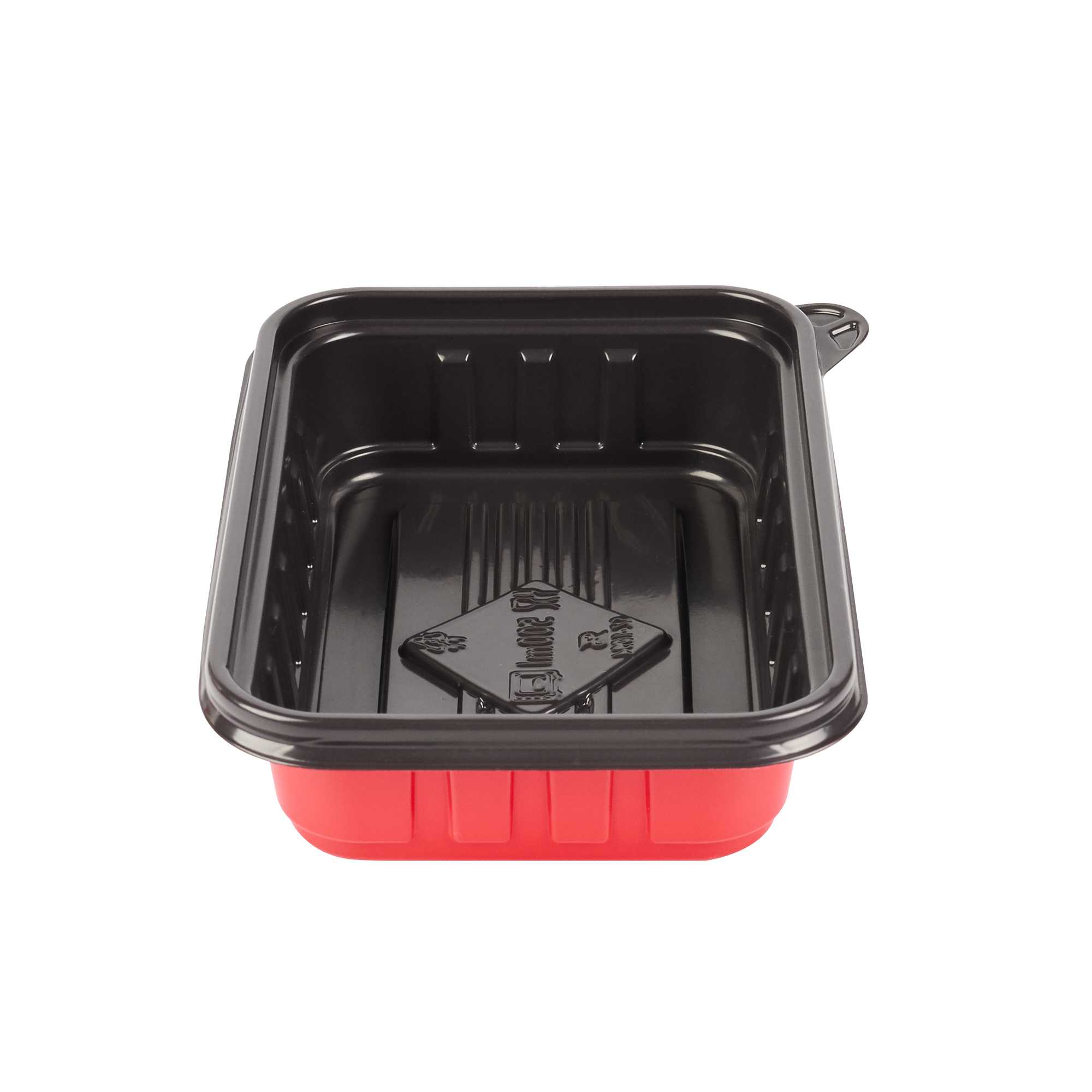 Bento Tek 16 oz Rectangle Red Plastic To Go Box - Microwave-Safe - 7 1/4" x 4 3/4" x 1 1/2" - 50 count box