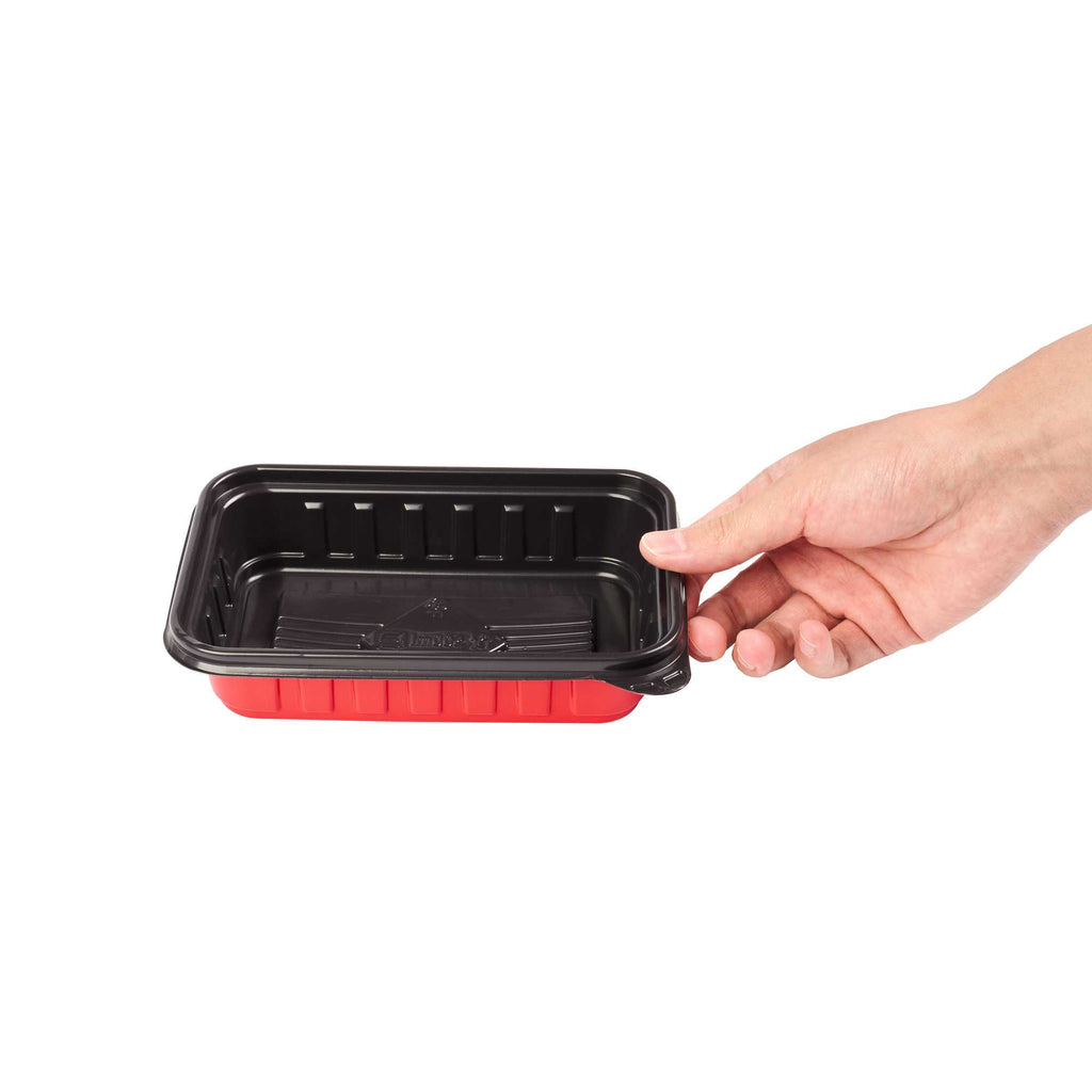 Bento Tek 16 oz Rectangle Red Plastic To Go Box - Microwave-Safe - 7 1/4" x 4 3/4" x 1 1/2" - 200 count box
