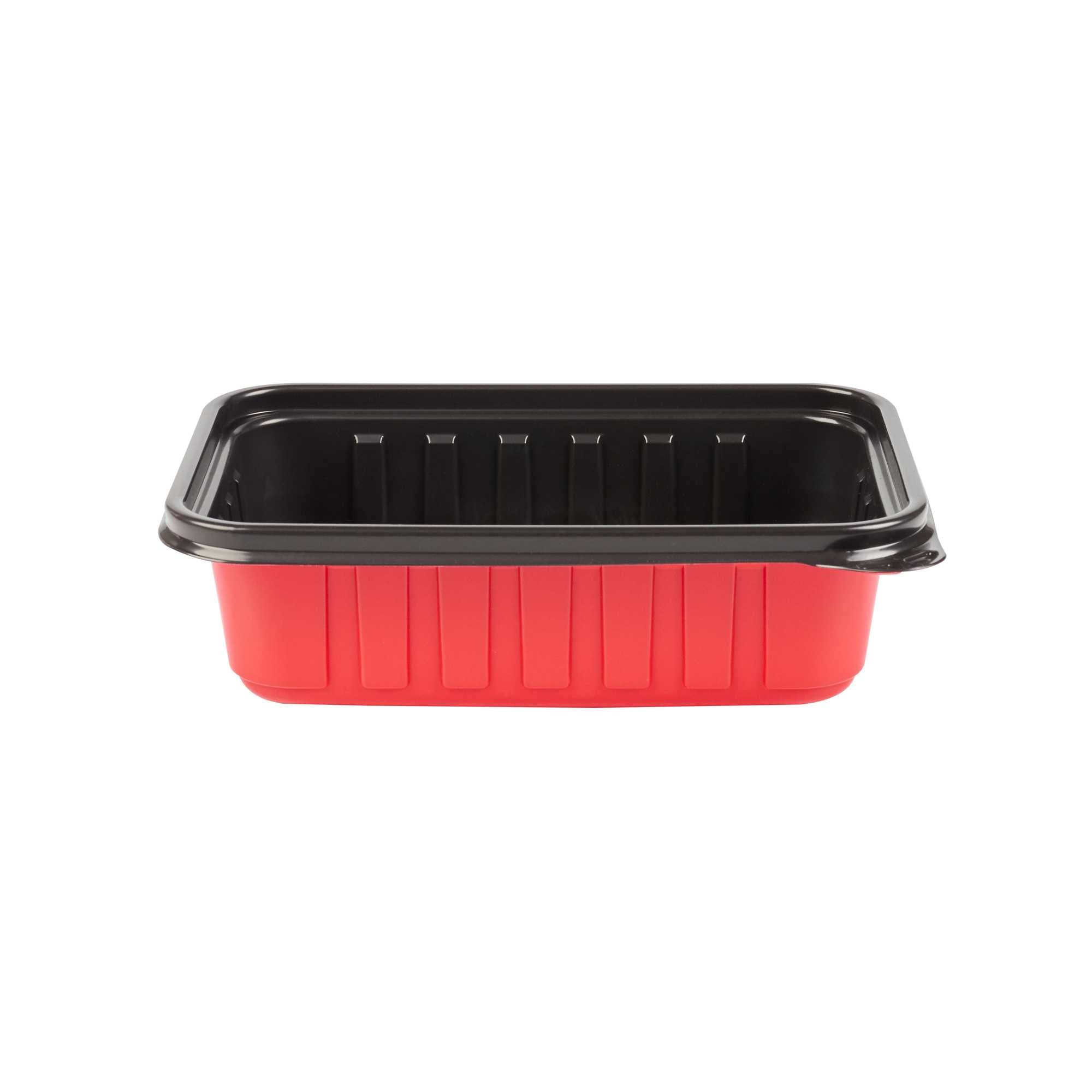 Bento Tek 22 oz Rectangle Red Plastic To Go Box - Microwave-Safe - 7 1/4" x 4 3/4" x 2" - 200 count box