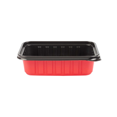 Bento Tek 22 oz Rectangle Red Plastic To Go Box - Microwave-Safe - 7 1/4" x 4 3/4" x 2" - 200 count box