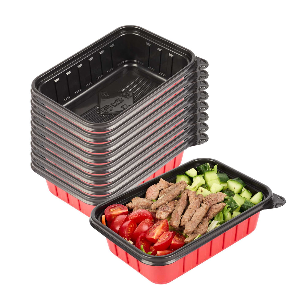 Bento Tek 22 oz Rectangle Red Plastic To Go Box - Microwave-Safe - 7 1/4" x 4 3/4" x 2" - 200 count box
