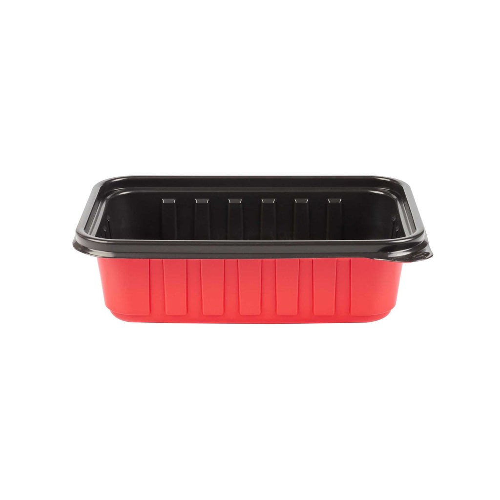 Bento Tek 22 oz Rectangle Red Plastic To Go Box - Microwave-Safe - 7 1/4" x 4 3/4" x 2" - 50 count box