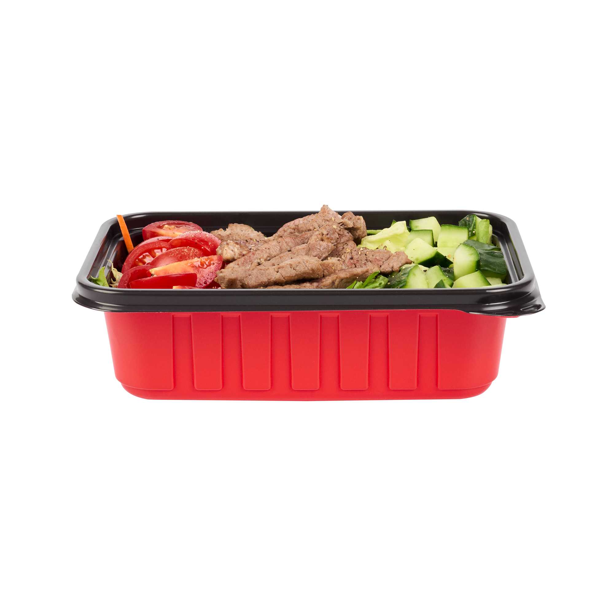 Bento Tek 22 oz Rectangle Red Plastic To Go Box - Microwave-Safe - 7 1/4" x 4 3/4" x 2" - 50 count box