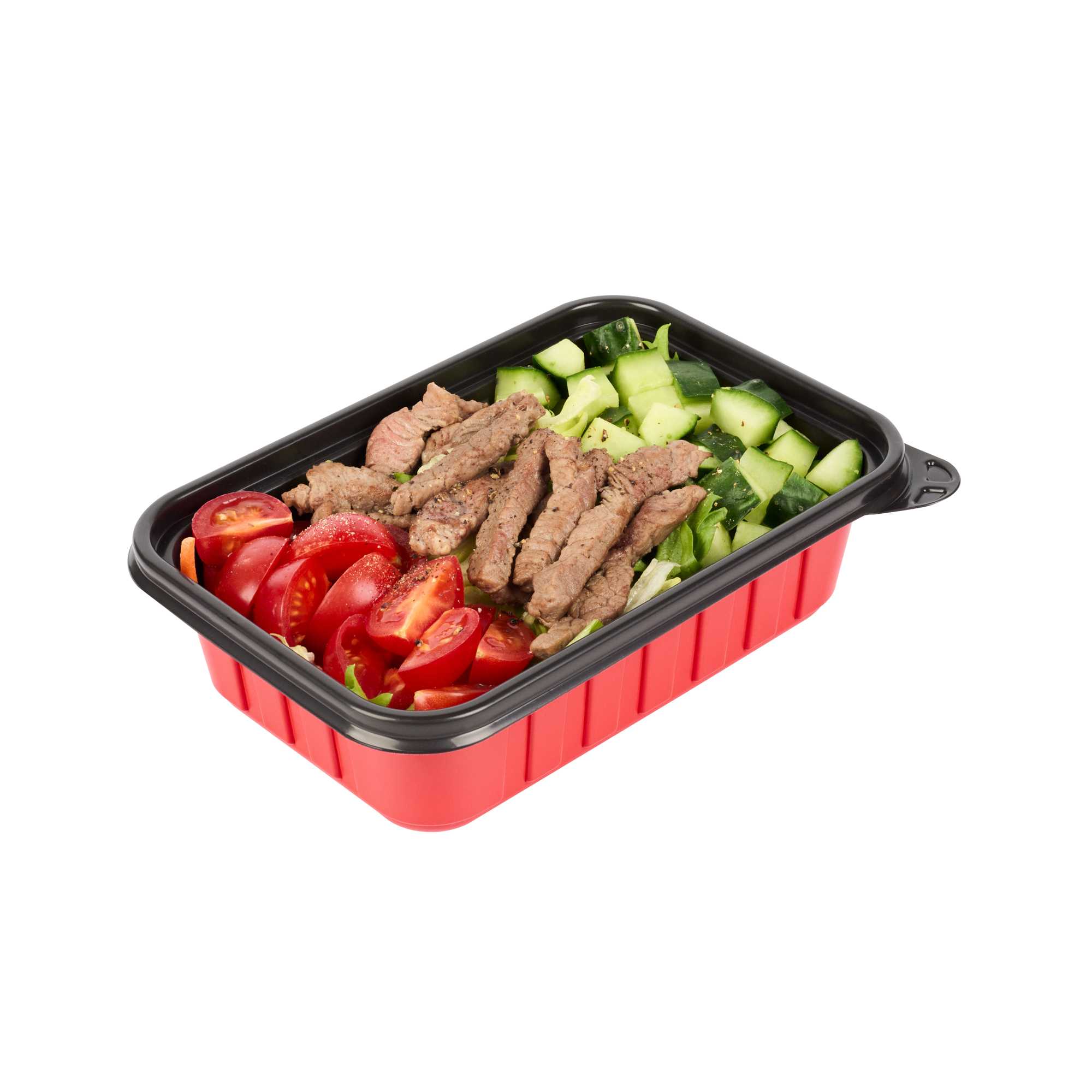 Bento Tek 22 oz Rectangle Red Plastic To Go Box - Microwave-Safe - 7 1/4" x 4 3/4" x 2" - 50 count box