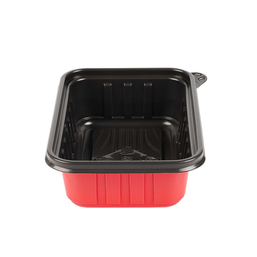 Bento Tek 22 oz Rectangle Red Plastic To Go Box - Microwave-Safe - 7 1/4" x 4 3/4" x 2" - 50 count box