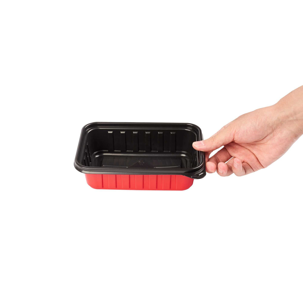Bento Tek 22 oz Rectangle Red Plastic To Go Box - Microwave-Safe - 7 1/4" x 4 3/4" x 2" - 200 count box
