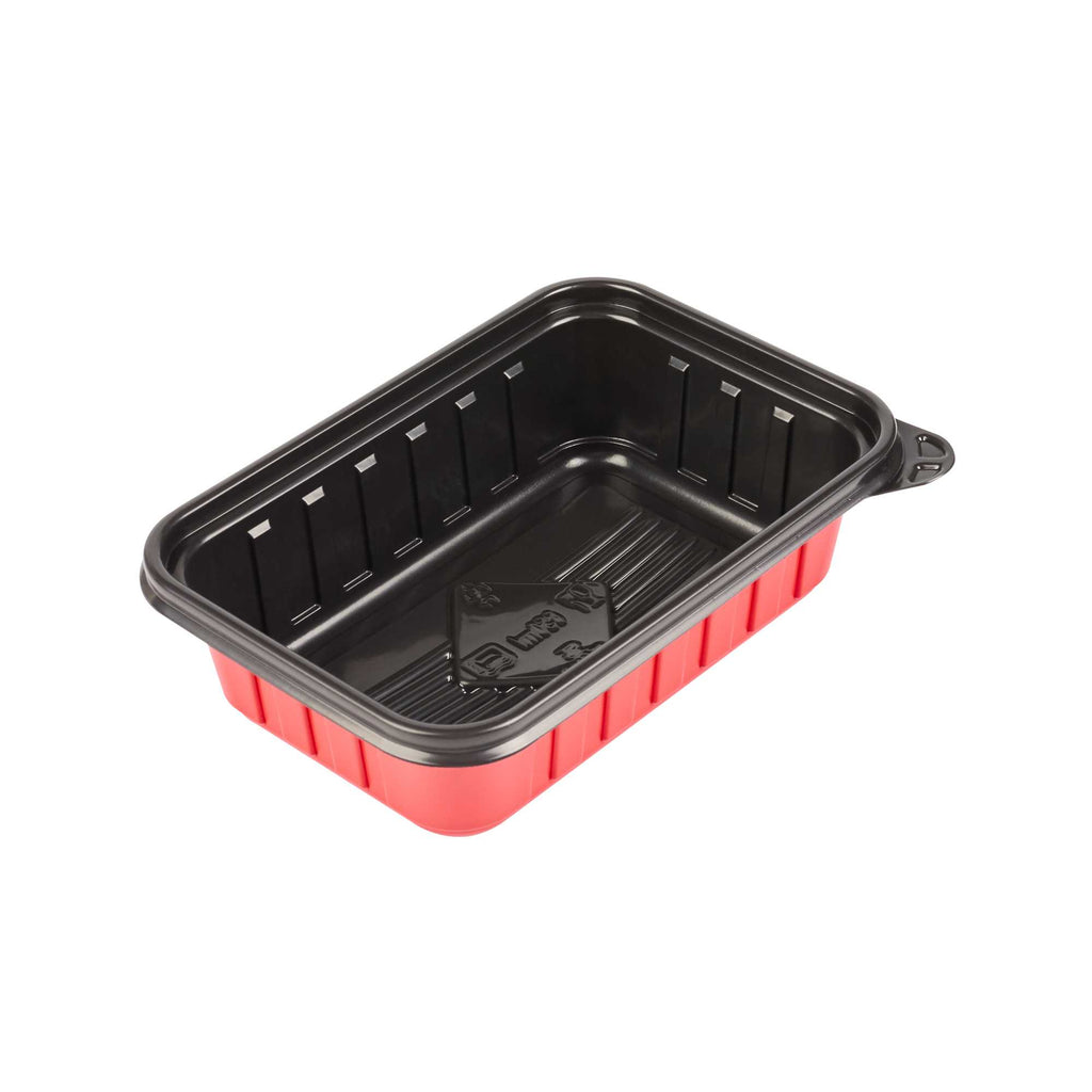 Bento Tek 22 oz Rectangle Red Plastic To Go Box - Microwave-Safe - 7 1/4" x 4 3/4" x 2" - 200 count box