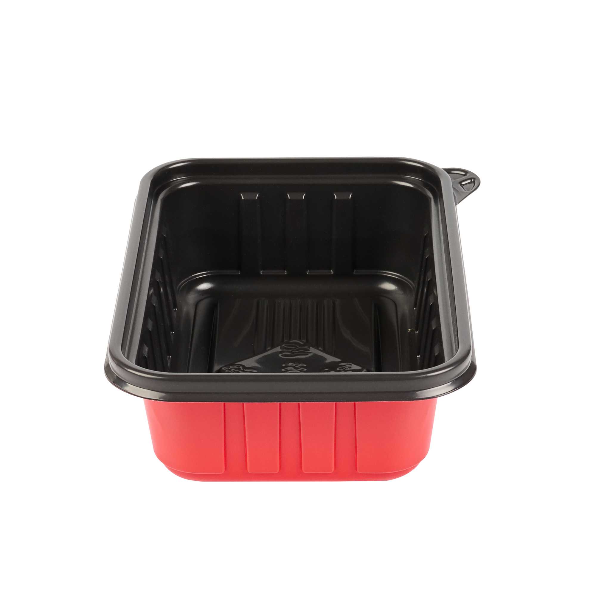 Bento Tek 22 oz Rectangle Red Plastic To Go Box - Microwave-Safe - 7 1/4" x 4 3/4" x 2" - 200 count box