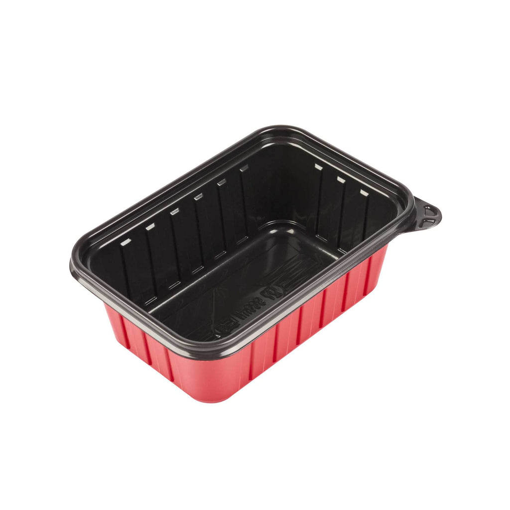 Bento Tek 30 oz Rectangle Red Plastic To Go Box - Microwave-Safe - 7 1/4" x 4 3/4" x 2 3/4" - 50 count box