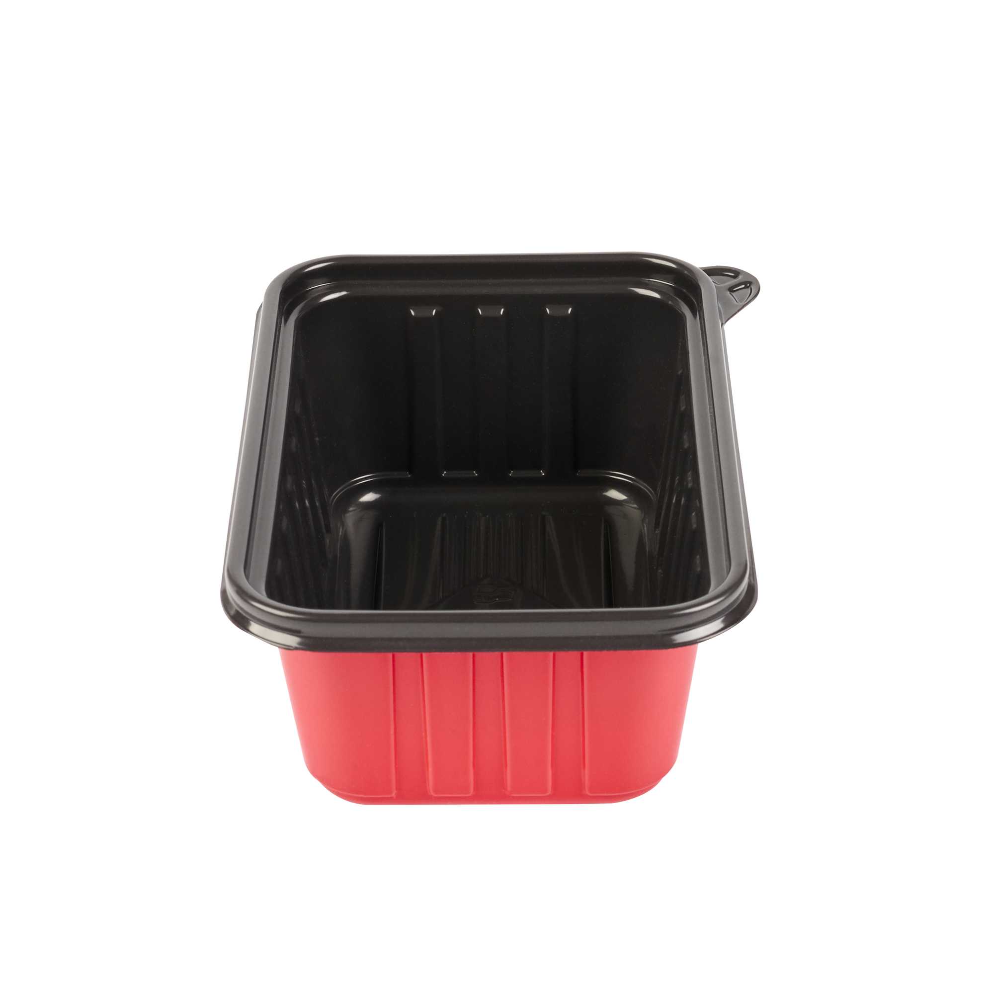 Bento Tek 30 oz Rectangle Red Plastic To Go Box - Microwave-Safe - 7 1/4" x 4 3/4" x 2 3/4" - 50 count box