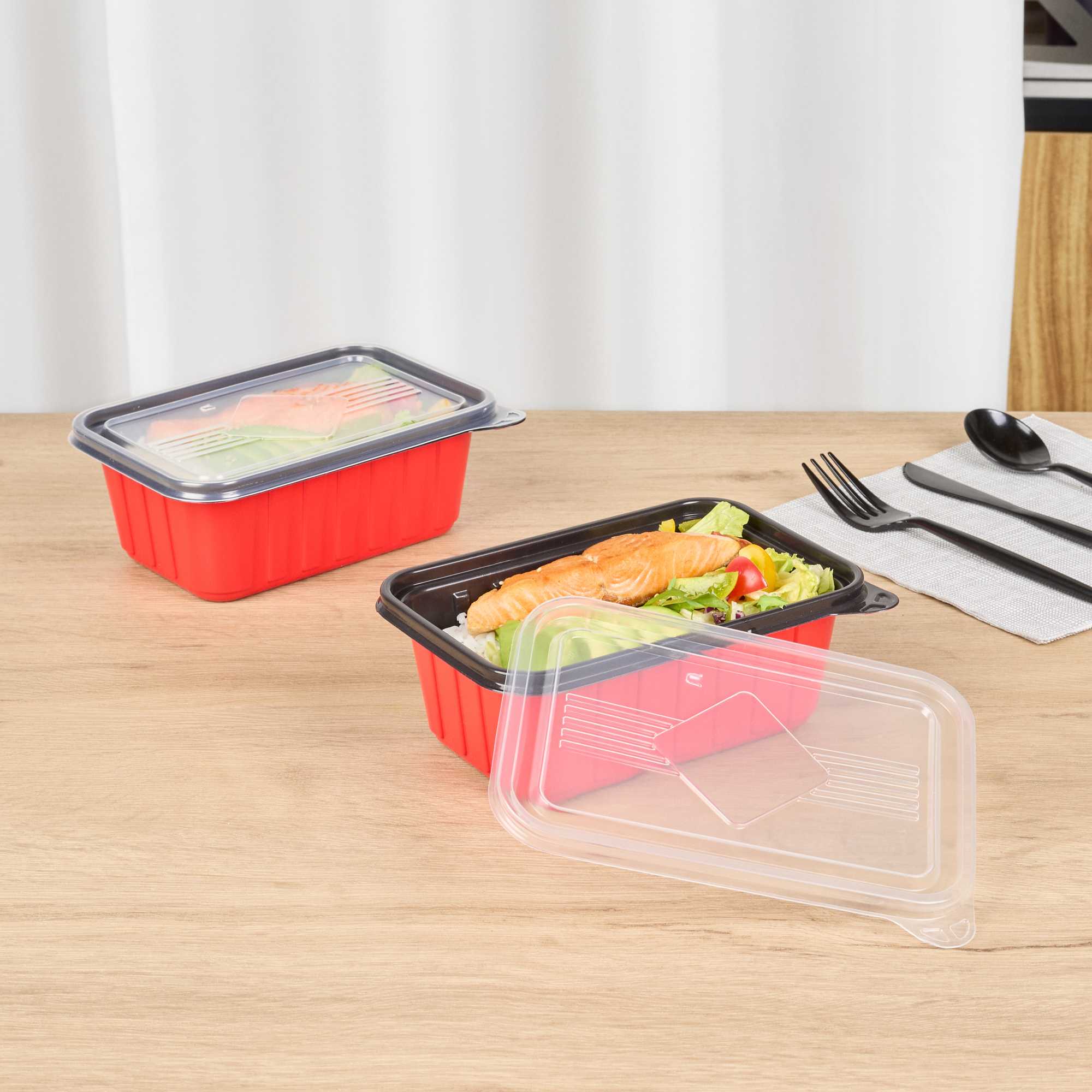 Bento Tek Rectangle Clear Plastic Lid - Fits 16, 22, 30 oz To Go Box - 7 1/4" x 4 3/4" - 50 count box