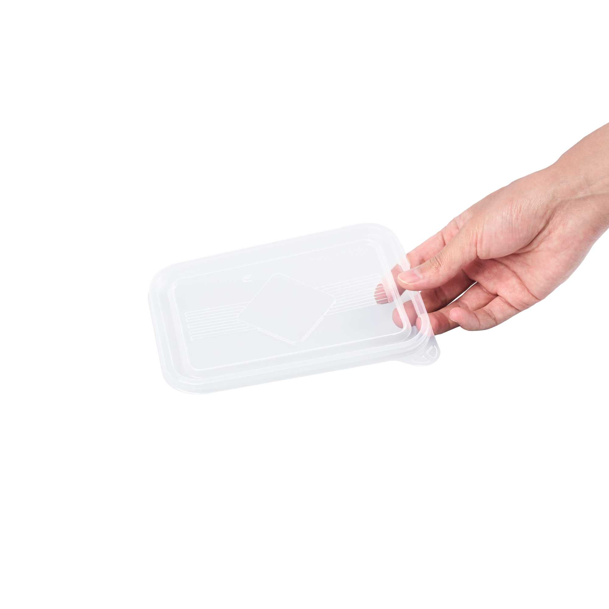 Bento Tek Rectangle Clear Plastic Lid - Fits 16, 22, 30 oz To Go Box - 7 1/4" x 4 3/4" - 50 count box