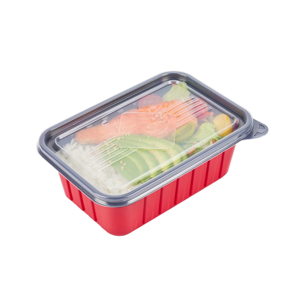 Bento Tek Rectangle Clear Plastic Lid - Fits 16, 22, 30 oz To Go Box - 7 1/4" x 4 3/4" - 50 count box