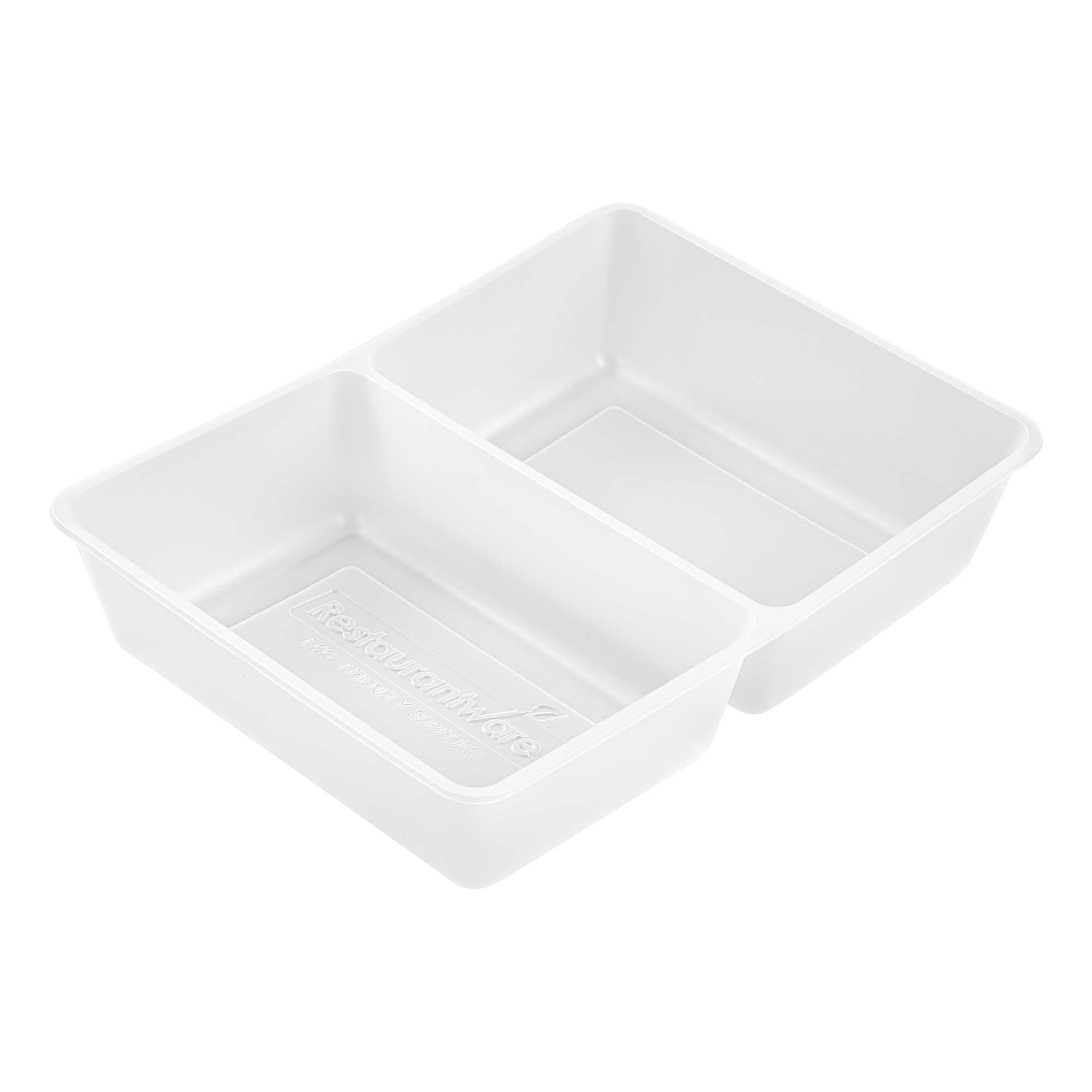 Bio Tek 43 oz White Plastic 2-Compartment Insert Tray - Fits 49 / 71 / 98 Bio Box Take Out Container, Microwave-Safe - 50 count box