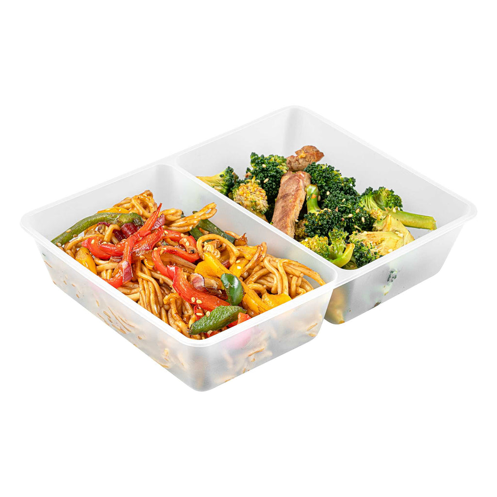 Bio Tek 43 oz White Plastic 2-Compartment Insert Tray - Fits 49 / 71 / 98 Bio Box Take Out Container, Microwave-Safe - 50 count box