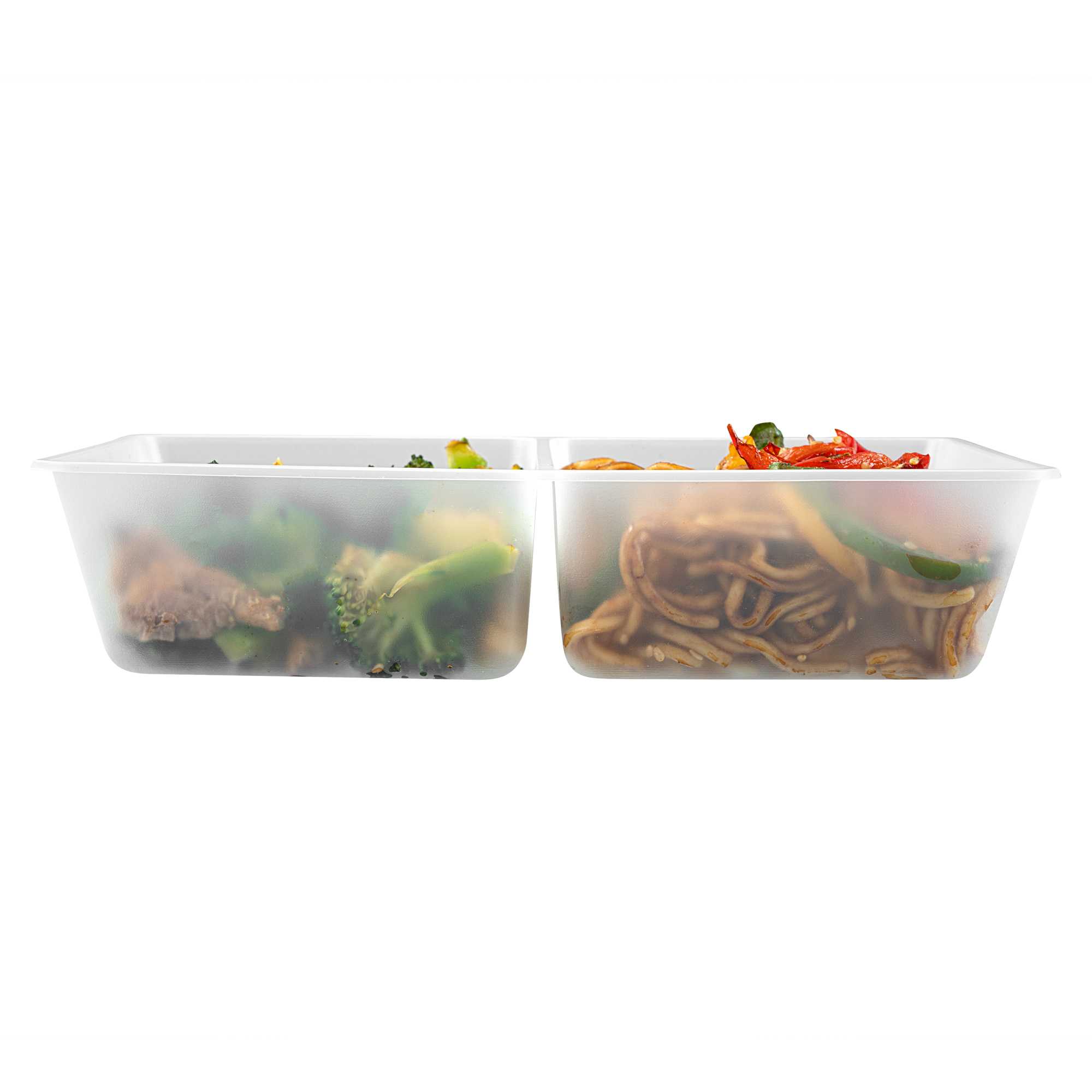 Bio Tek 43 oz White Plastic 2-Compartment Insert Tray - Fits 49 / 71 / 98 Bio Box Take Out Container, Microwave-Safe - 50 count box