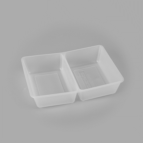 Bio Tek 43 oz White Plastic 2-Compartment Insert Tray - Fits 49 / 71 / 98 Bio Box Take Out Container, Microwave-Safe - 50 count box