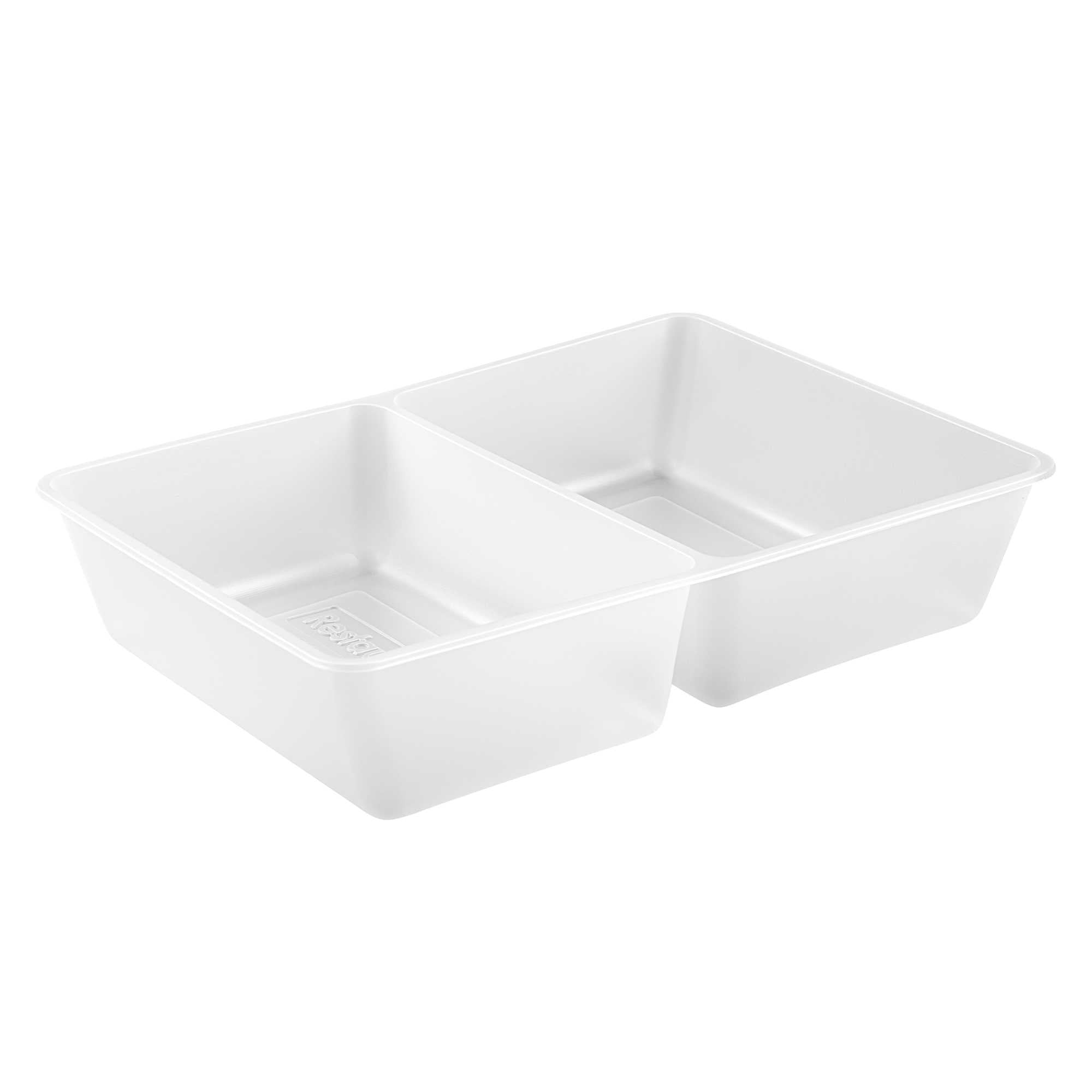 Bio Tek 43 oz White Plastic 2-Compartment Insert Tray - Fits 49 / 71 / 98 Bio Box Take Out Container, Microwave-Safe - 50 count box