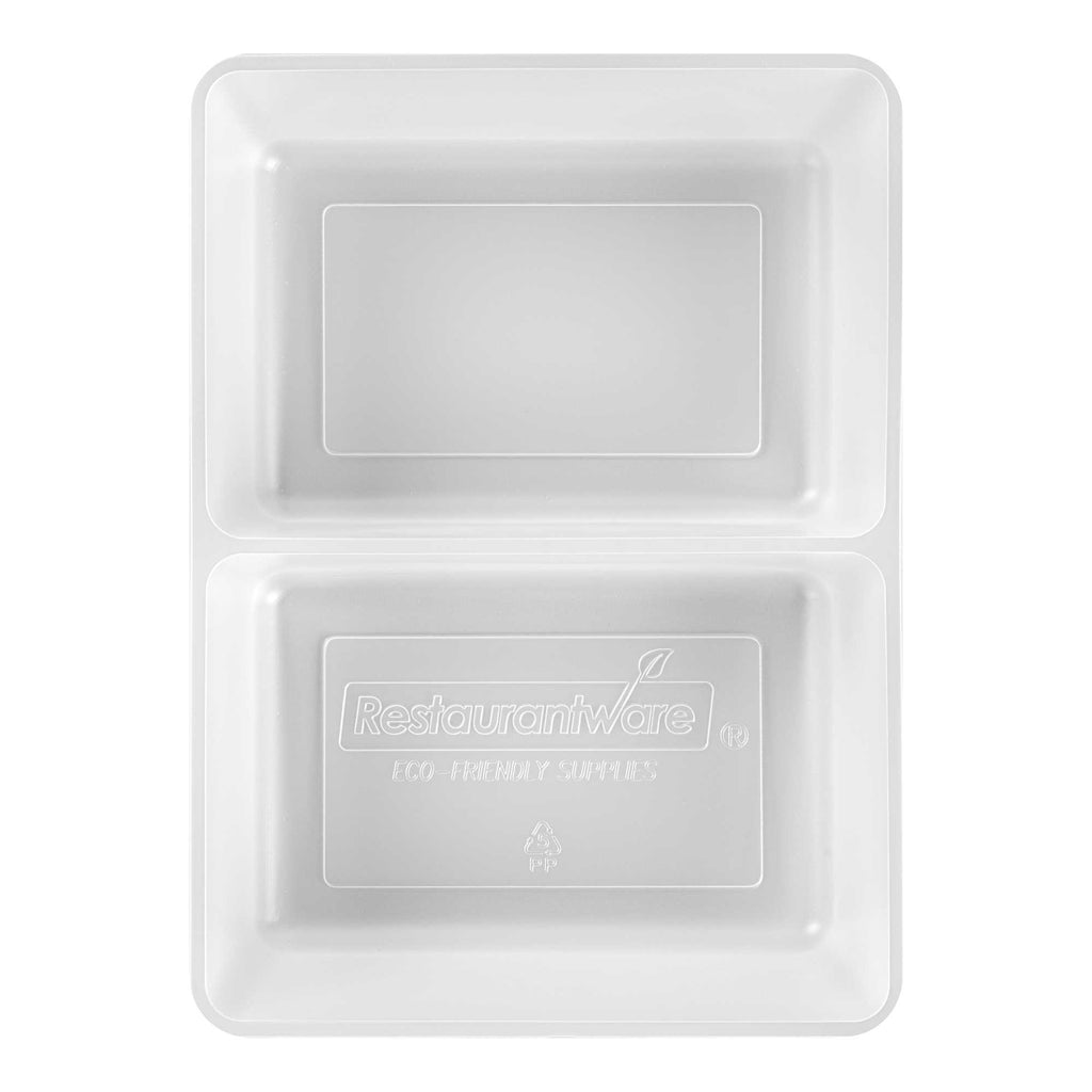 Bio Tek 43 oz White Plastic 2-Compartment Insert Tray - Fits 49 / 71 / 98 Bio Box Take Out Container, Microwave-Safe - 50 count box