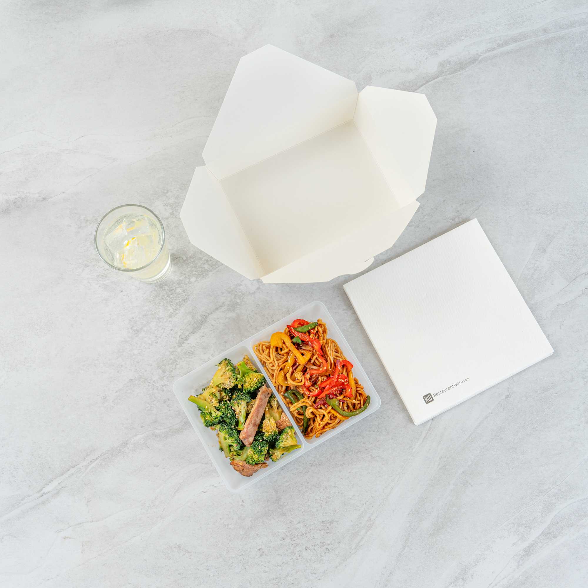 Bio Tek 43 oz White Plastic 2-Compartment Insert Tray - Fits 49 / 71 / 98 Bio Box Take Out Container, Microwave-Safe - 50 count box