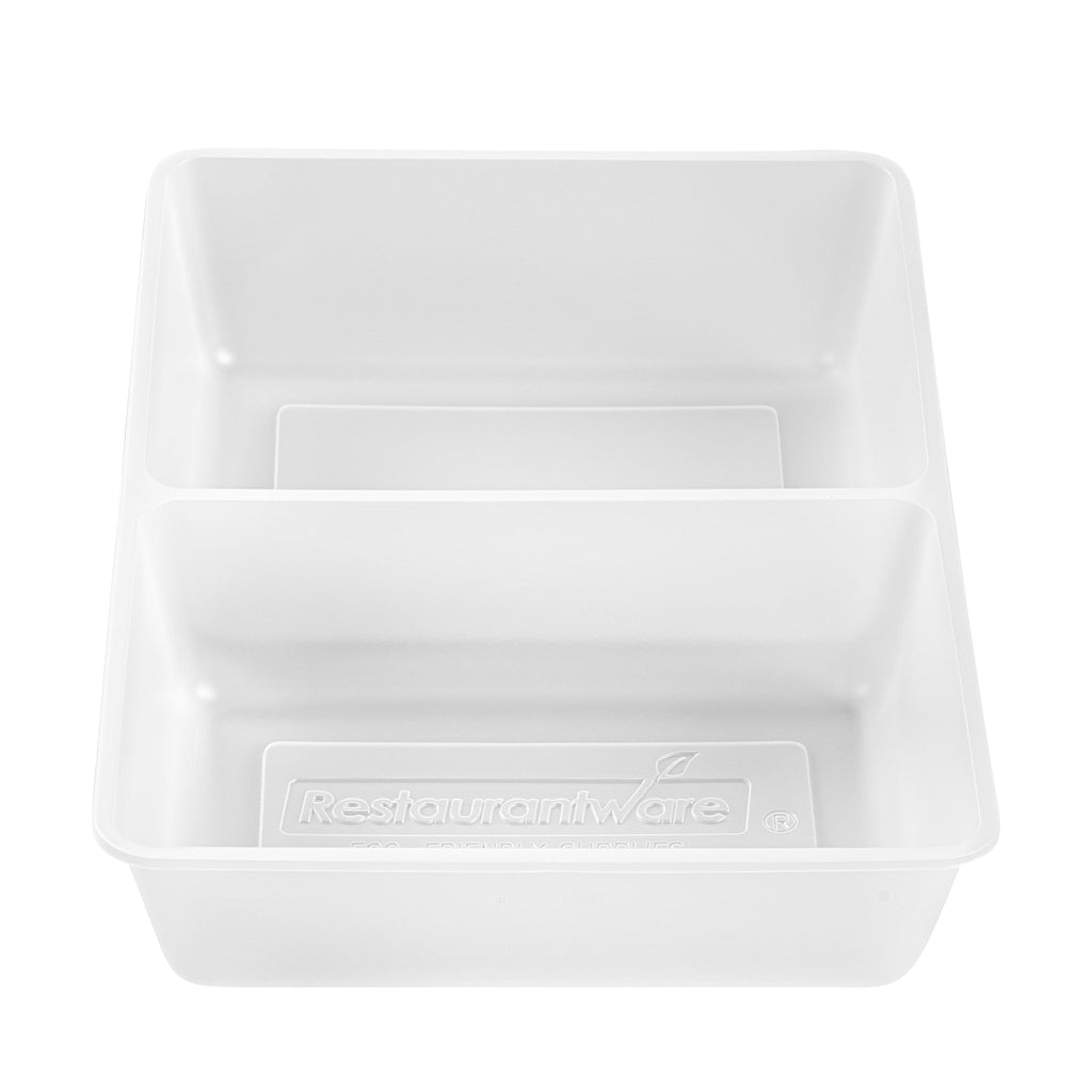 Bio Tek 43 oz White Plastic 2-Compartment Insert Tray - Fits 49 / 71 / 98 Bio Box Take Out Container, Microwave-Safe - 200 count box