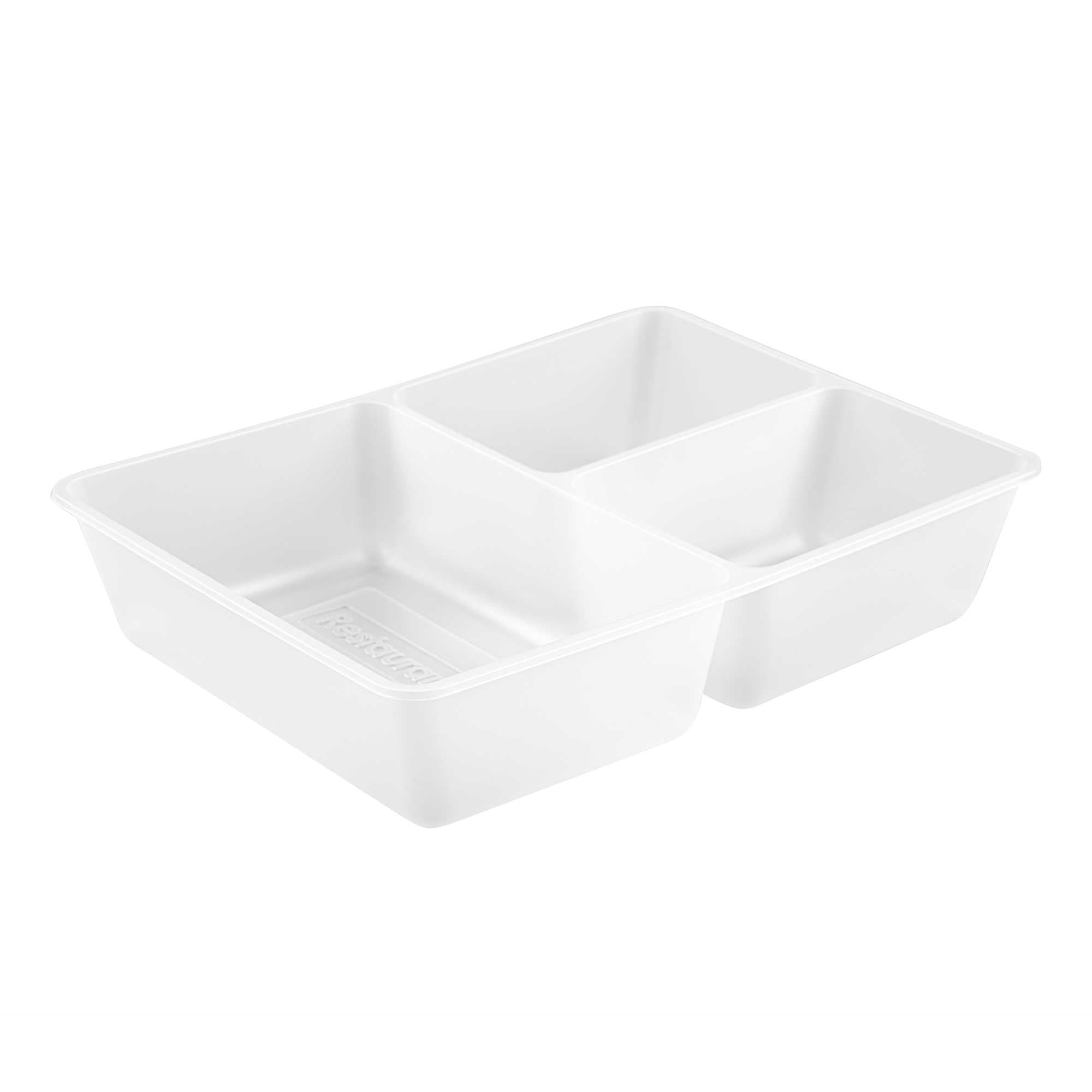 Bio Tek 40 oz White Plastic 3-Compartment Insert Tray - Fits 49 / 71 / 98 Bio Box Take Out Container, Microwave-Safe - 50 count box