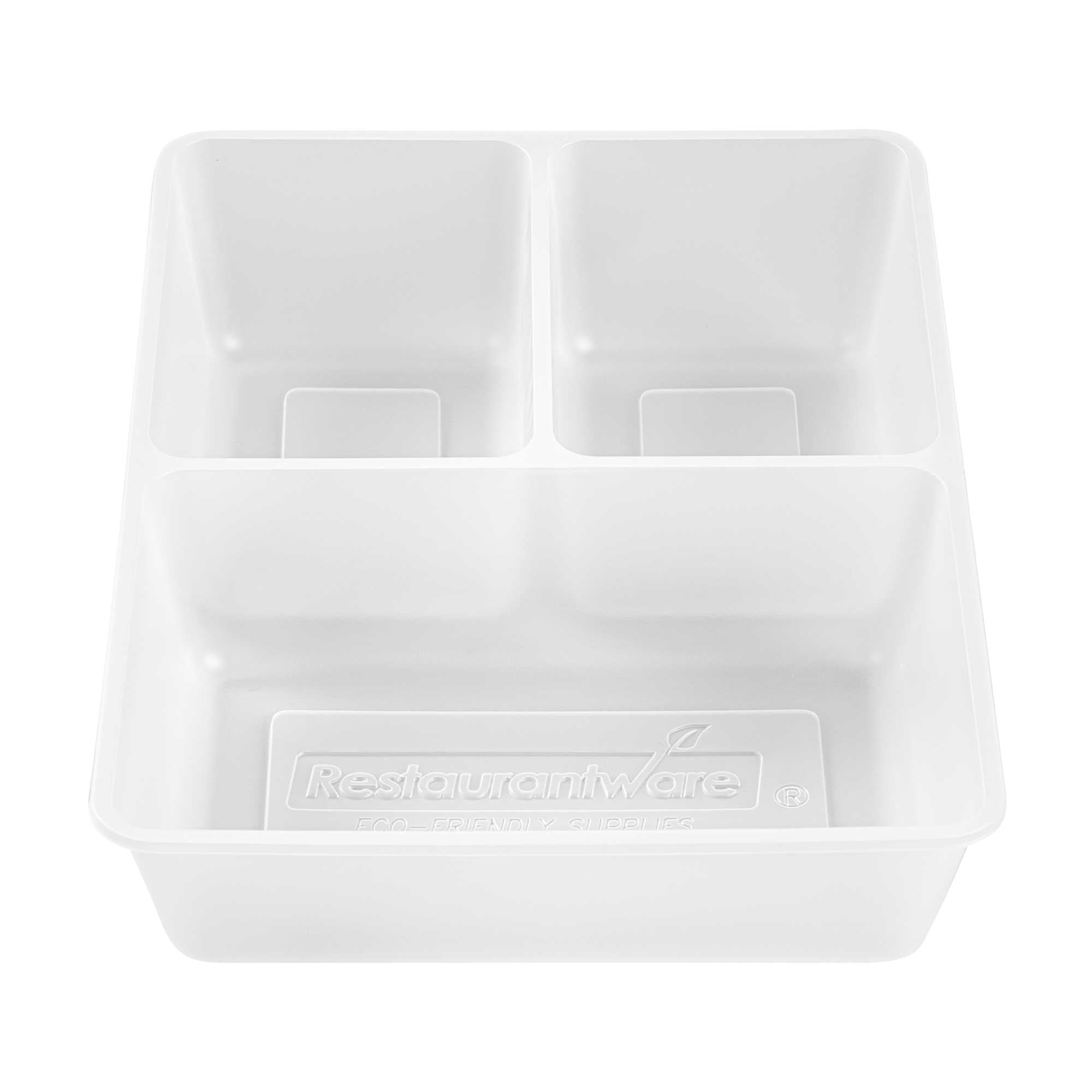 Bio Tek 40 oz White Plastic 3-Compartment Insert Tray - Fits 49 / 71 / 98 Bio Box Take Out Container, Microwave-Safe - 50 count box