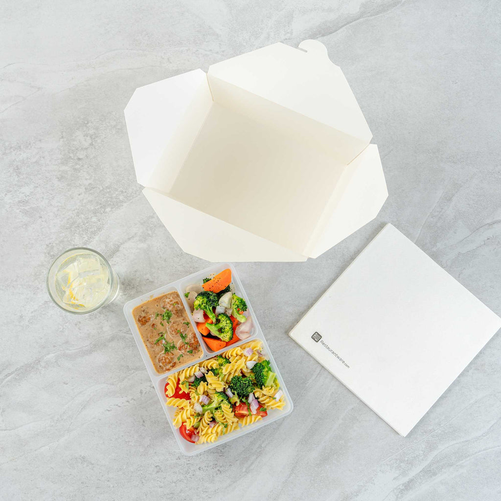 Bio Tek 40 oz White Plastic 3-Compartment Insert Tray - Fits 49 / 71 / 98 Bio Box Take Out Container, Microwave-Safe - 50 count box