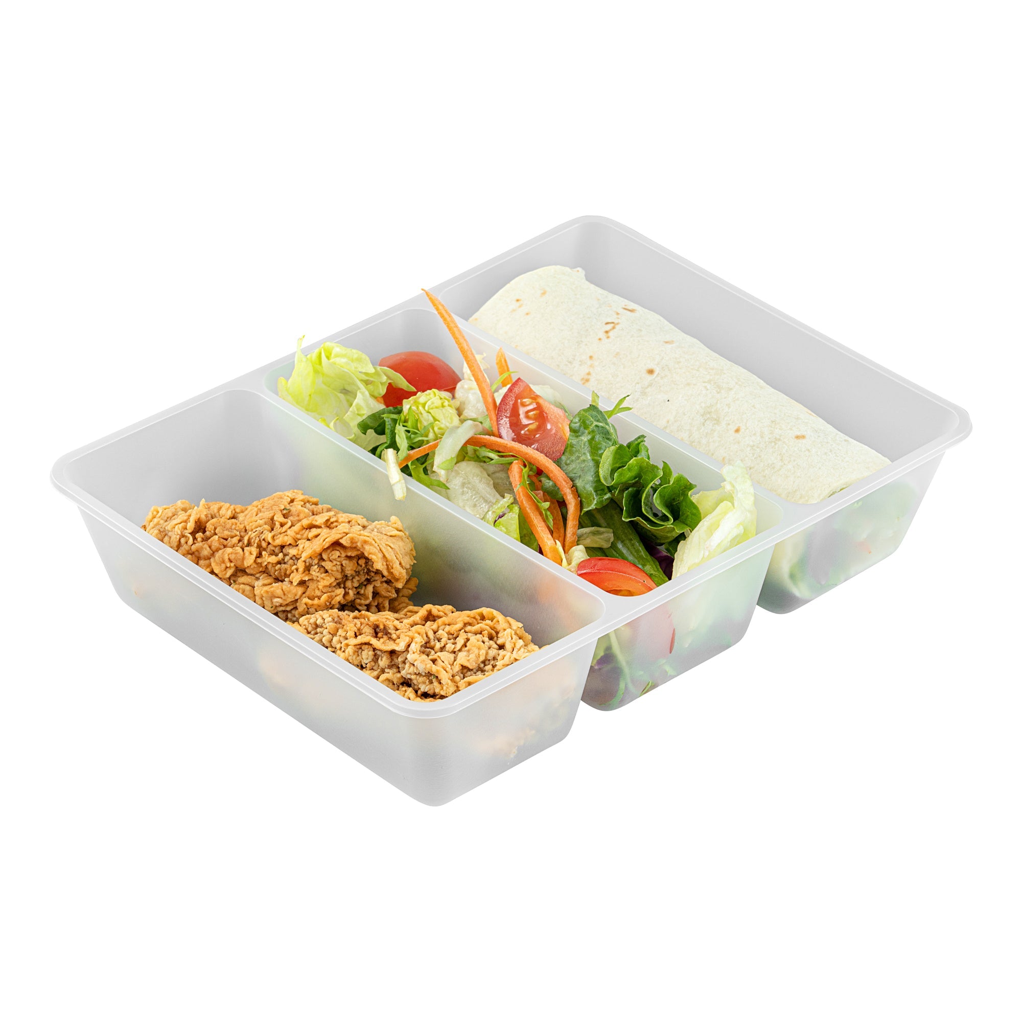Bio Tek 40 oz White Plastic 3-Compartment Taco Insert Tray - Fits 49 / 71 / 98 Bio Box Take Out Container, Microwave-Safe - 200 count box