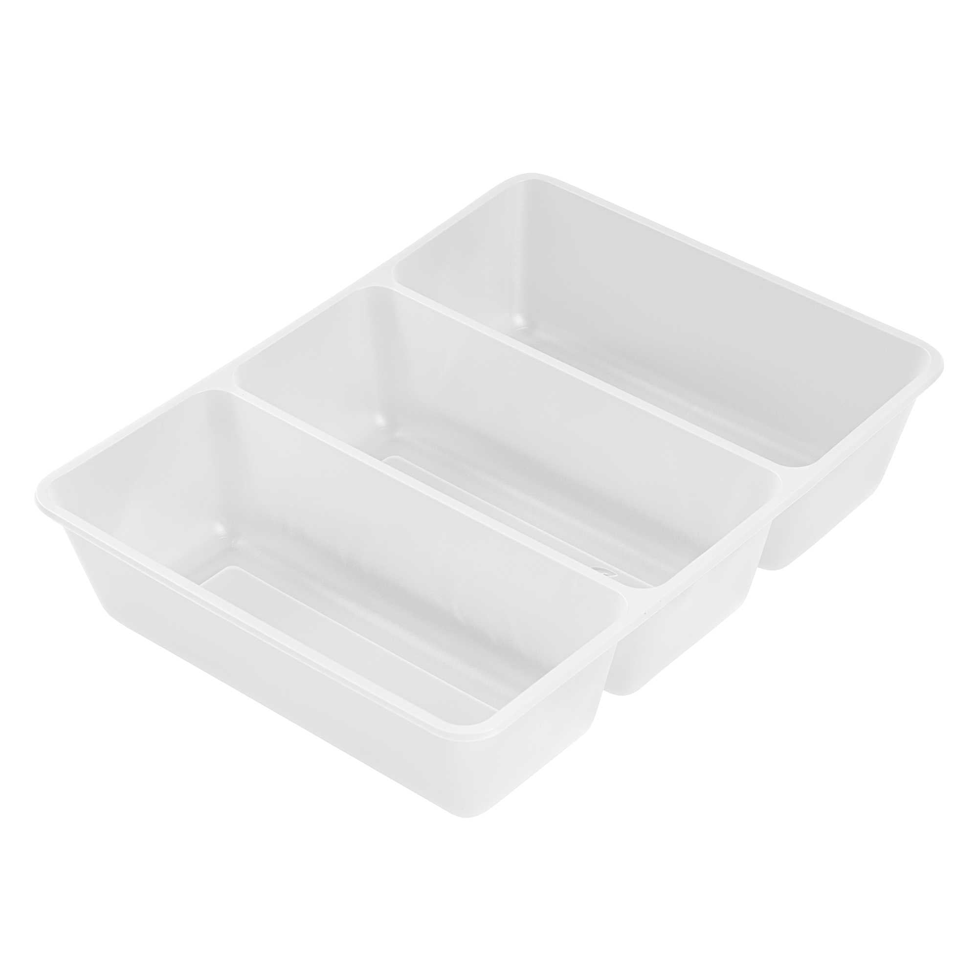 Bio Tek 40 oz White Plastic 3-Compartment Taco Insert Tray - Fits 49 / 71 / 98 Bio Box Take Out Container, Microwave-Safe - 50 count box