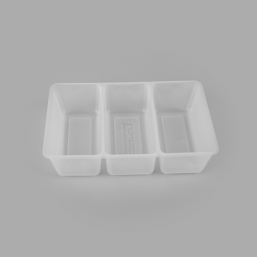 Bio Tek 40 oz White Plastic 3-Compartment Taco Insert Tray - Fits 49 / 71 / 98 Bio Box Take Out Container, Microwave-Safe - 50 count box