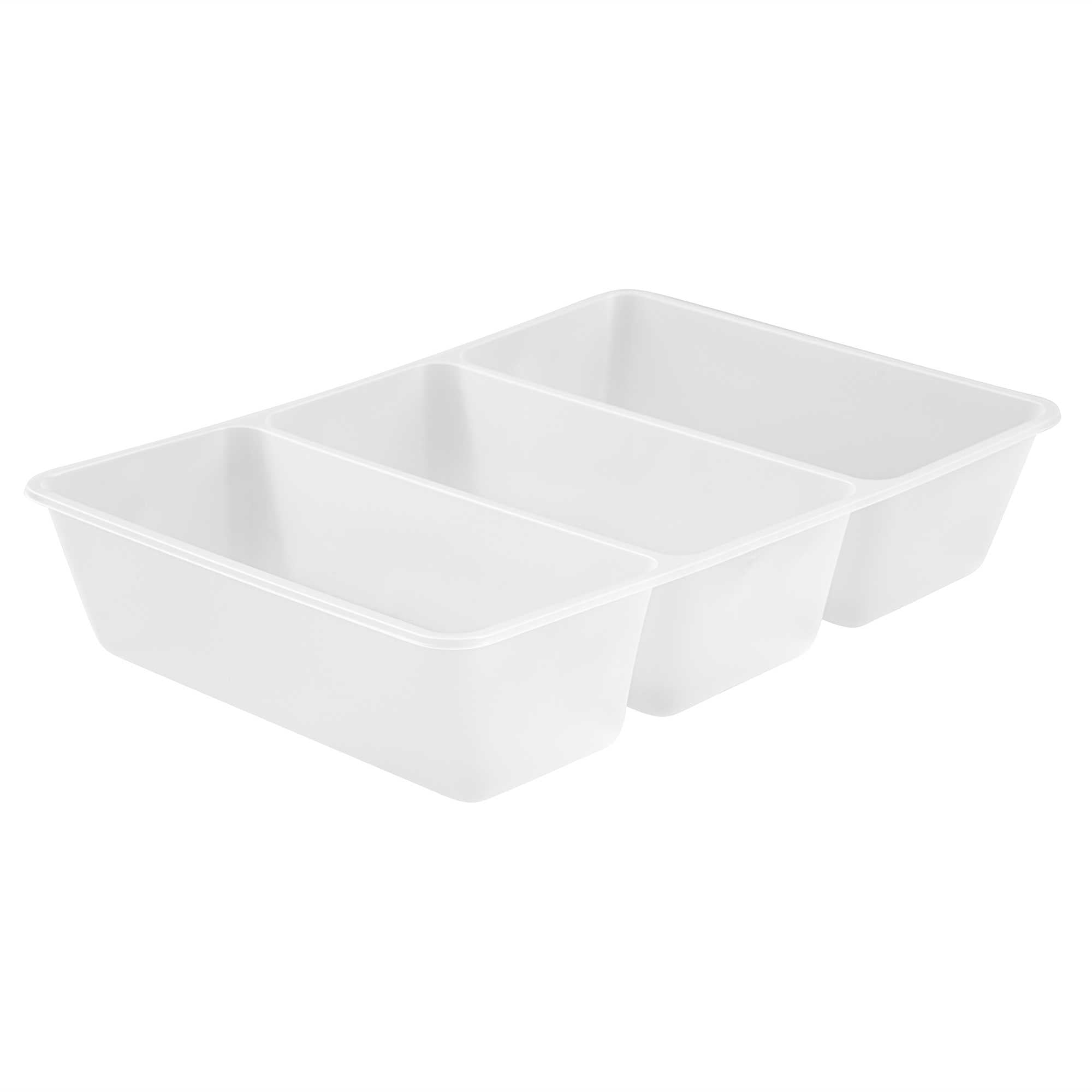 Bio Tek 40 oz White Plastic 3-Compartment Taco Insert Tray - Fits 49 / 71 / 98 Bio Box Take Out Container, Microwave-Safe - 50 count box