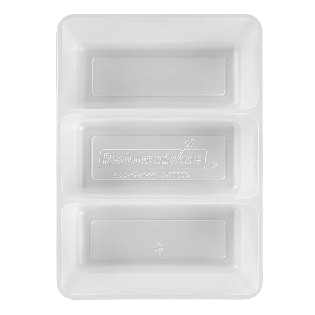 Bio Tek 40 oz White Plastic 3-Compartment Taco Insert Tray - Fits 49 / 71 / 98 Bio Box Take Out Container, Microwave-Safe - 50 count box