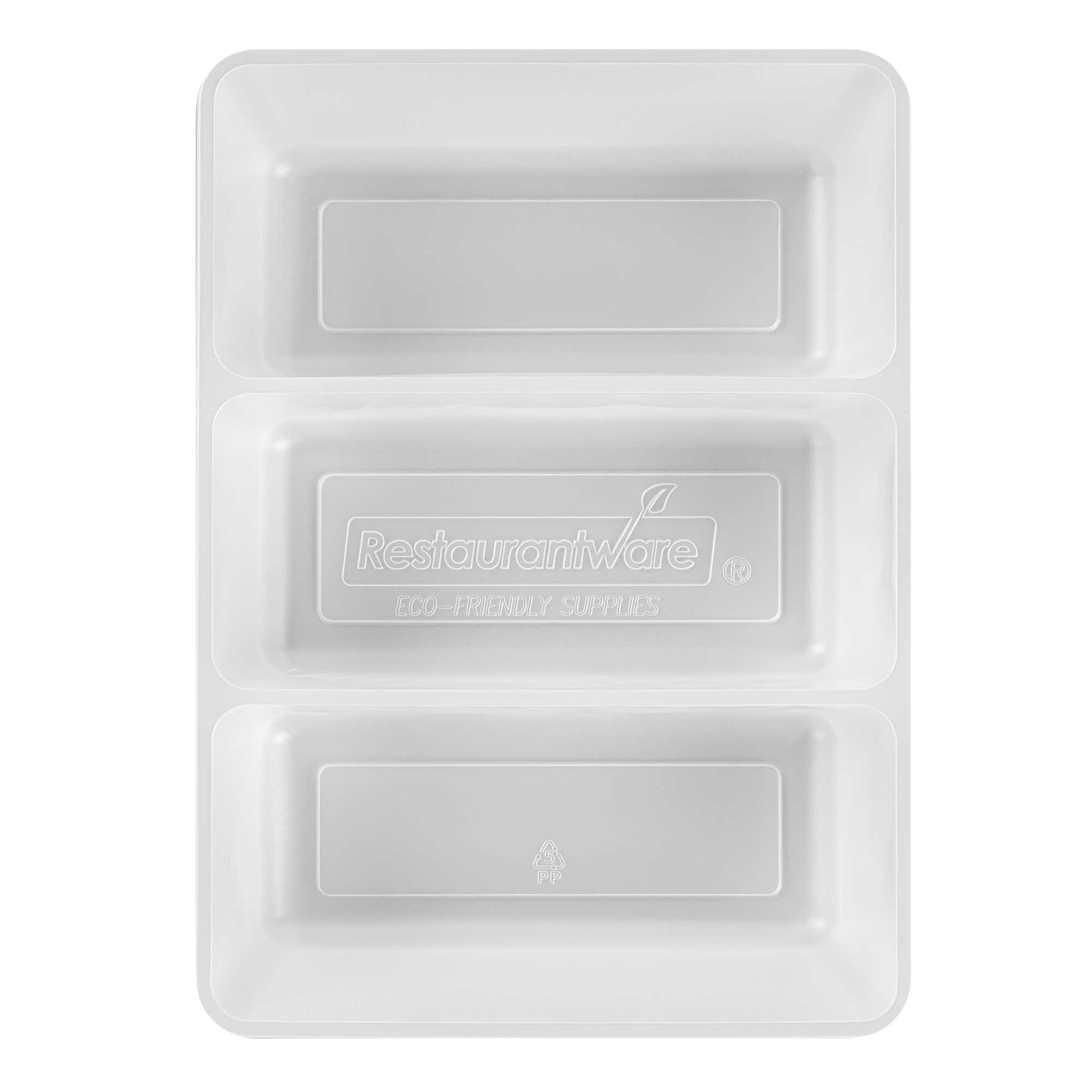 Bio Tek 40 oz White Plastic 3-Compartment Taco Insert Tray - Fits 49 / 71 / 98 Bio Box Take Out Container, Microwave-Safe - 50 count box