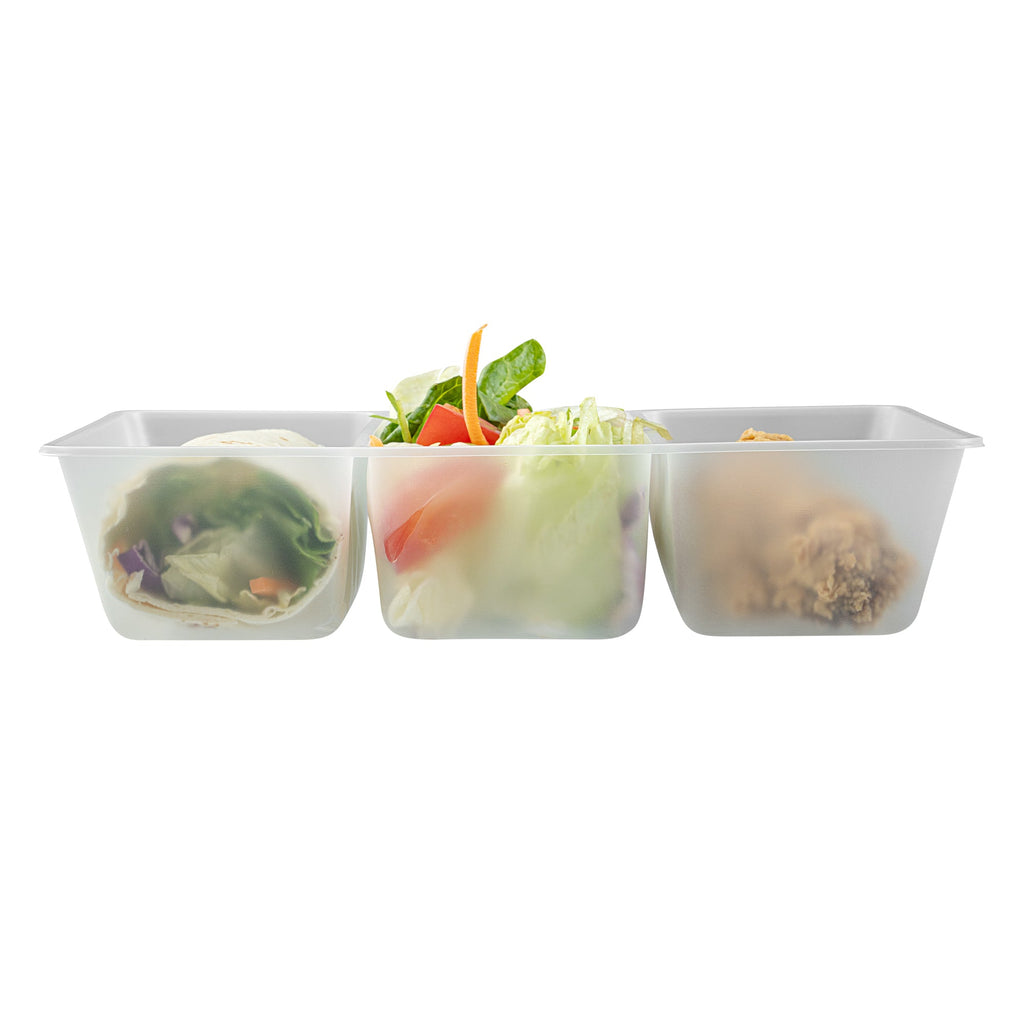 Bio Tek 40 oz White Plastic 3-Compartment Taco Insert Tray - Fits 49 / 71 / 98 Bio Box Take Out Container, Microwave-Safe - 200 count box