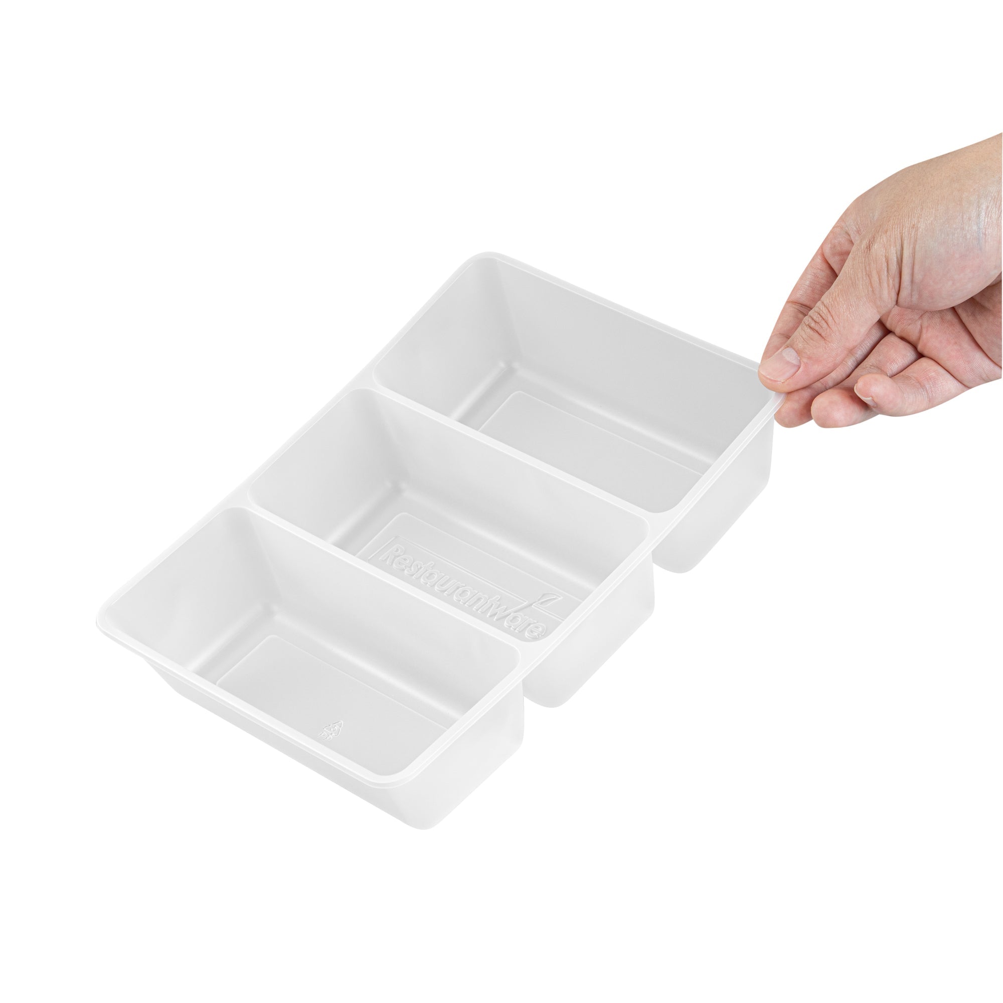 Bio Tek 40 oz White Plastic 3-Compartment Taco Insert Tray - Fits 49 / 71 / 98 Bio Box Take Out Container, Microwave-Safe - 200 count box
