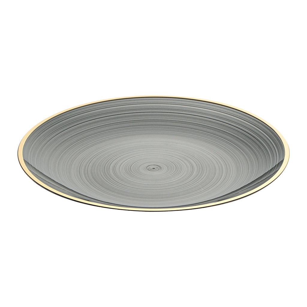Moderna Round Black Translucent Plastic Gold-Rimmed Plate - Rippled - 7 1/4" x 7 1/4" - 100 count box