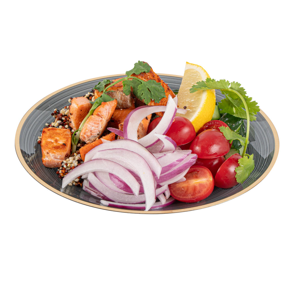 Moderna Round Black Translucent Plastic Gold-Rimmed Plate - Rippled - 7 1/4" x 7 1/4" - 100 count box