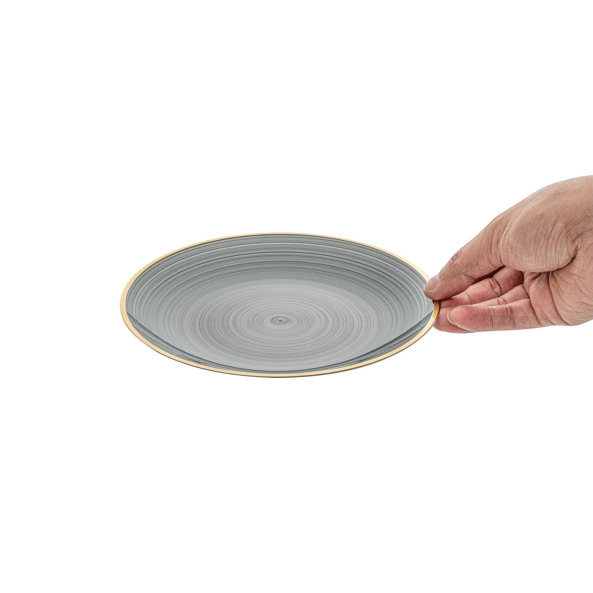 Moderna Round Black Translucent Plastic Gold-Rimmed Plate - Rippled - 7 1/4" x 7 1/4" - 100 count box