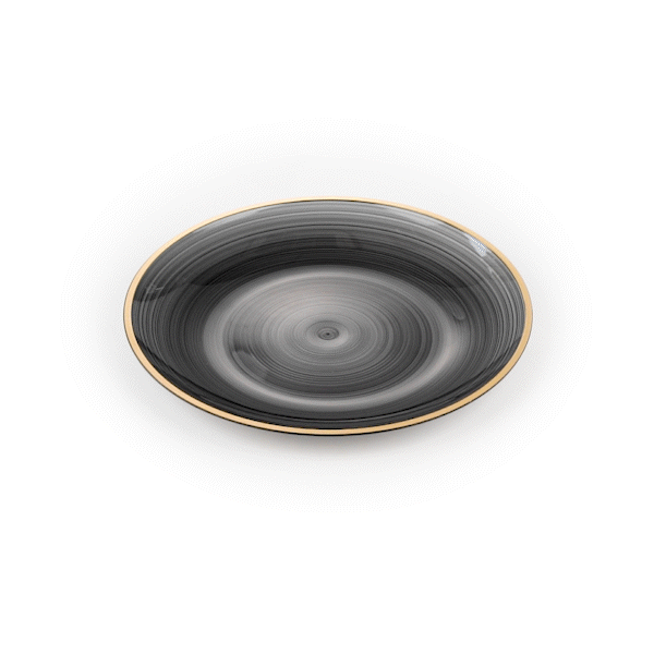 Moderna Round Black Translucent Plastic Gold-Rimmed Plate - Rippled - 7 1/4" x 7 1/4" - 100 count box