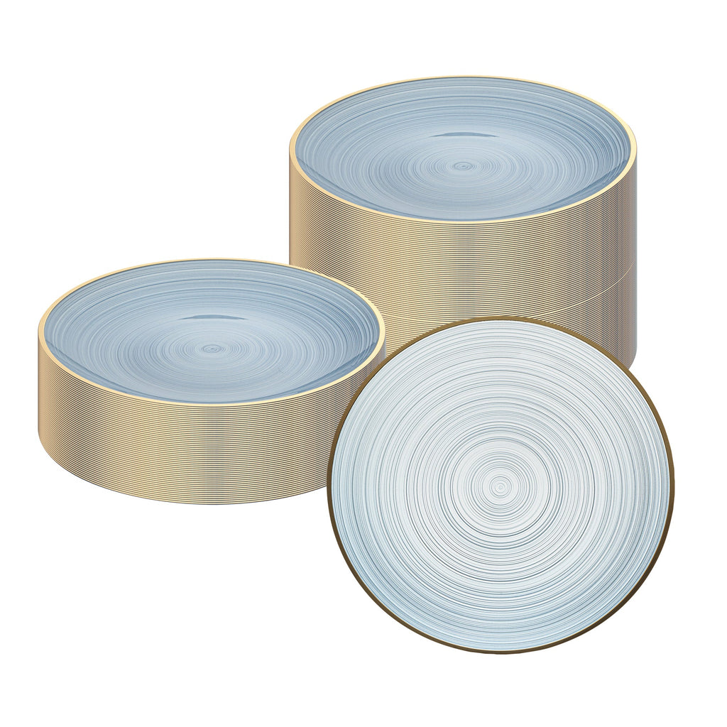 Moderna Round Blue Translucent Plastic Gold-Rimmed Plate - Rippled - 7 1/4" x 7 1/4" - 20 count box