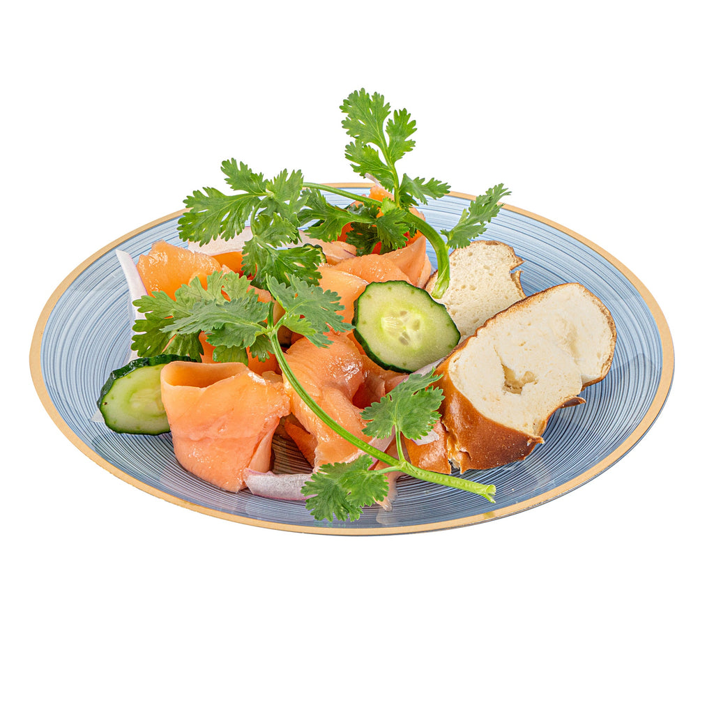 Moderna Round Blue Translucent Plastic Gold-Rimmed Plate - Rippled - 7 1/4" x 7 1/4" - 20 count box