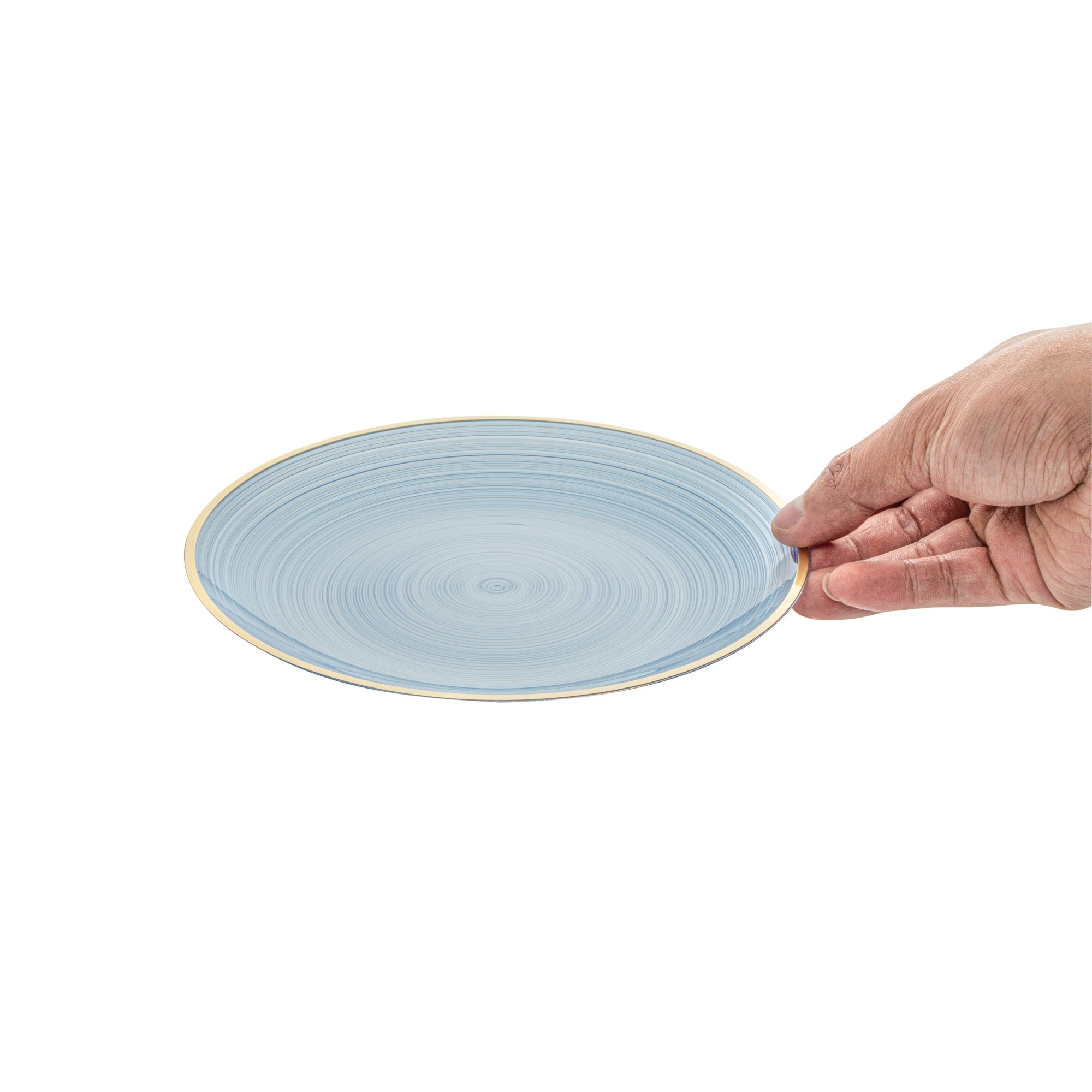 Moderna Round Blue Translucent Plastic Gold-Rimmed Plate - Rippled - 7 1/4" x 7 1/4" - 20 count box