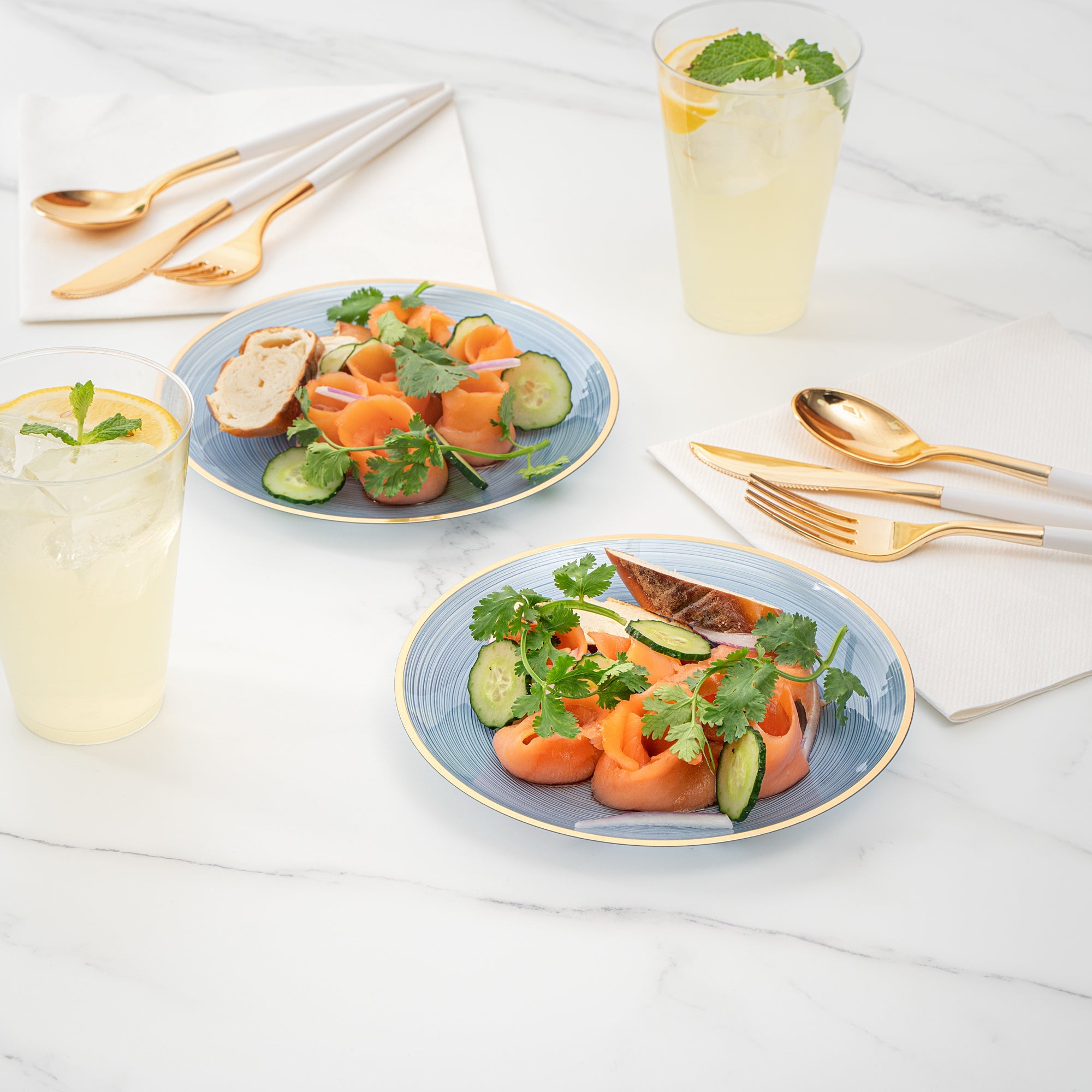 Moderna Round Blue Translucent Plastic Gold-Rimmed Plate - Rippled - 7 1/4" x 7 1/4" - 100 count box