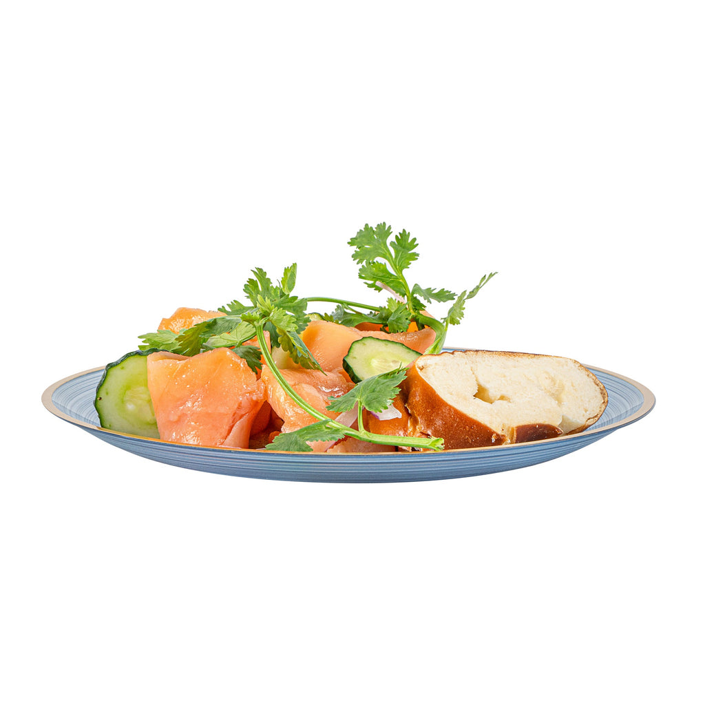 Moderna Round Blue Translucent Plastic Gold-Rimmed Plate - Rippled - 7 1/4" x 7 1/4" - 100 count box