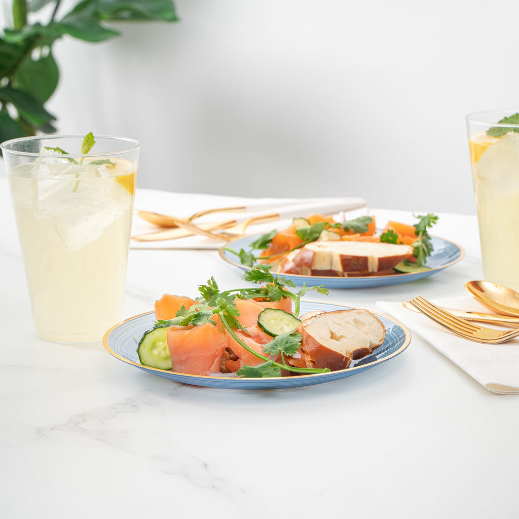 Moderna Round Blue Translucent Plastic Gold-Rimmed Plate - Rippled - 7 1/4" x 7 1/4" - 100 count box
